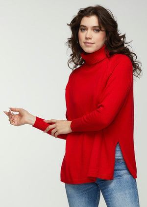 CABLE TRIM ROLL NECK PULLOVER SWEATER - GALACTIC, SCARLET-Jackets & Sweaters-ZAKET & PLOVER-XSMALL-SCARLET-Coriander