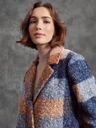 COAT | PLAID BOUCLE KNIT TAILORED COLLAR-Jackets & Sweaters-CHARLIE B-Coriander