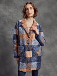 COAT | PLAID BOUCLE KNIT TAILORED COLLAR-Jackets & Sweaters-CHARLIE B-Coriander