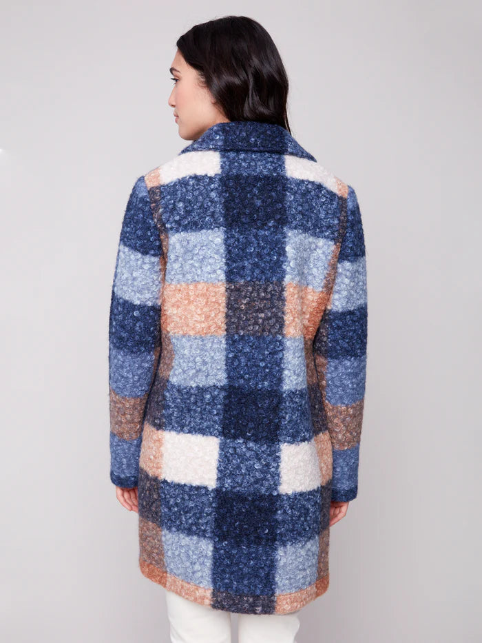 COAT | PLAID BOUCLE KNIT TAILORED COLLAR-Jackets & Sweaters-CHARLIE B-Coriander