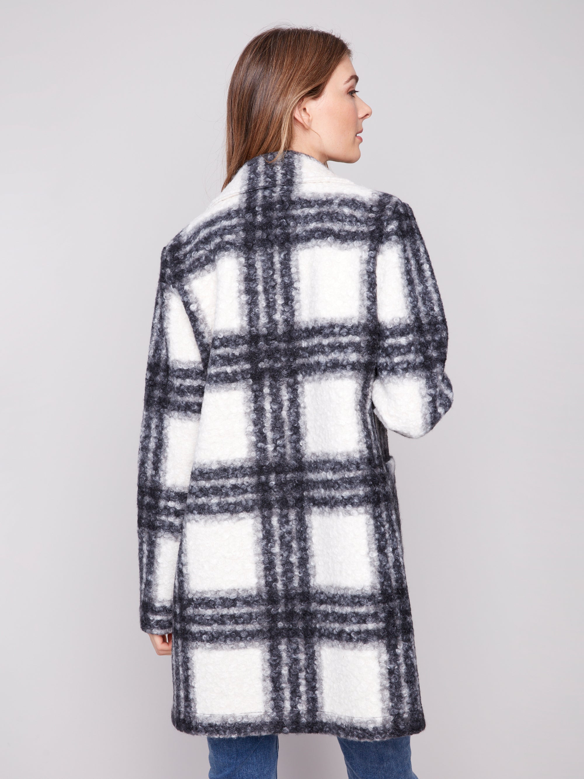 COAT | PLAID BOUCLE KNIT TAILORED COLLAR-Jackets & Sweaters-CHARLIE B-Coriander