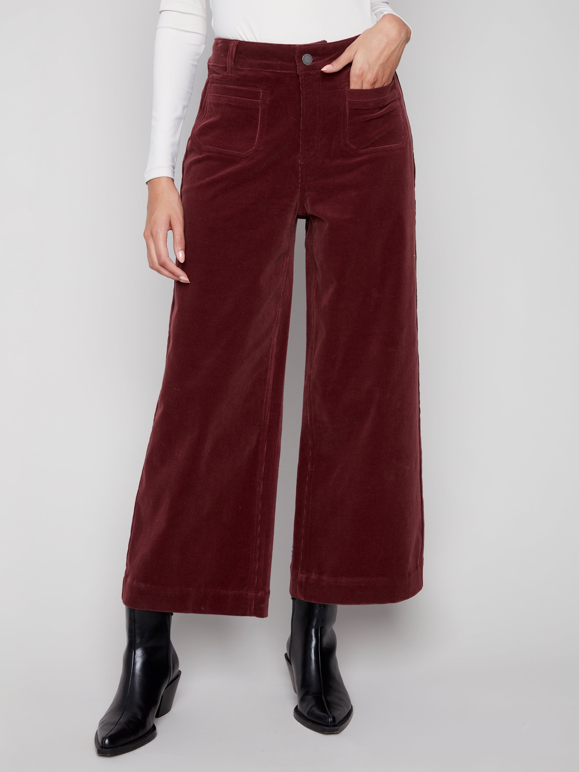 COLOUR TWILL PANTS | CROP-Bottoms-CHARLIE B-2-CABERNET-Coriander