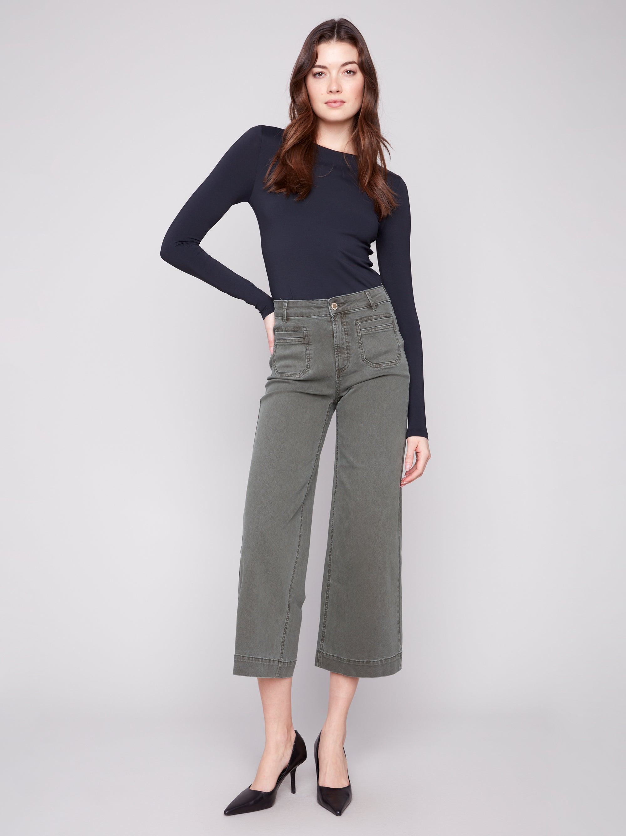 COLOUR TWILL PANTS | CROP-Bottoms-CHARLIE B-Coriander