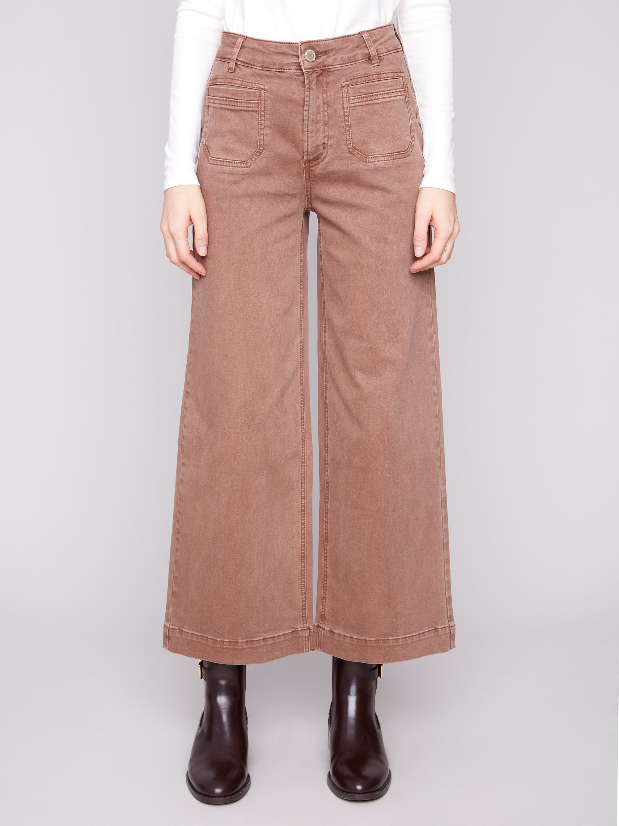 COLOUR TWILL PANTS | CROP-Bottoms-CHARLIE B-Coriander