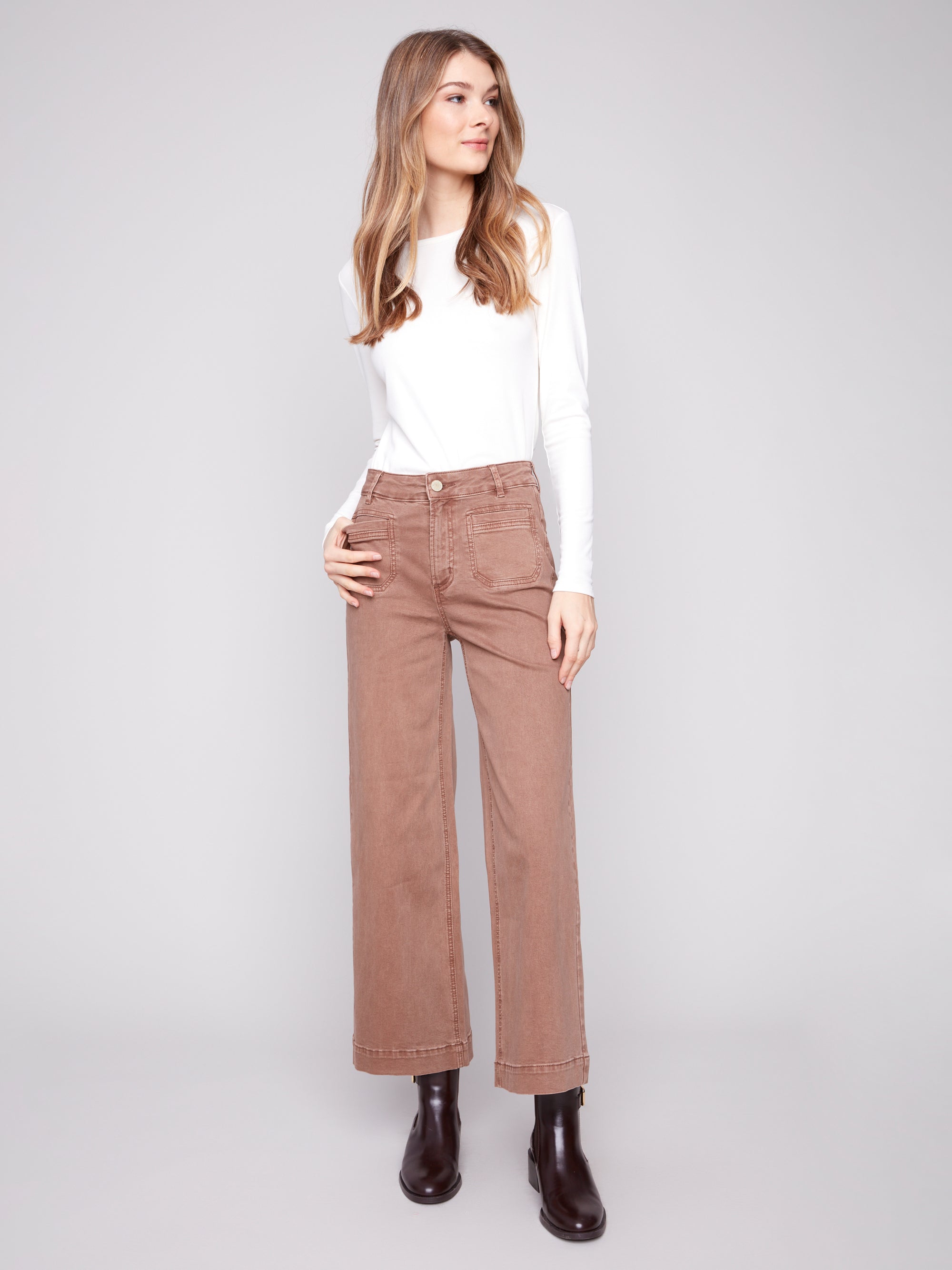 COLOUR TWILL PANTS | CROP-Bottoms-CHARLIE B-Coriander