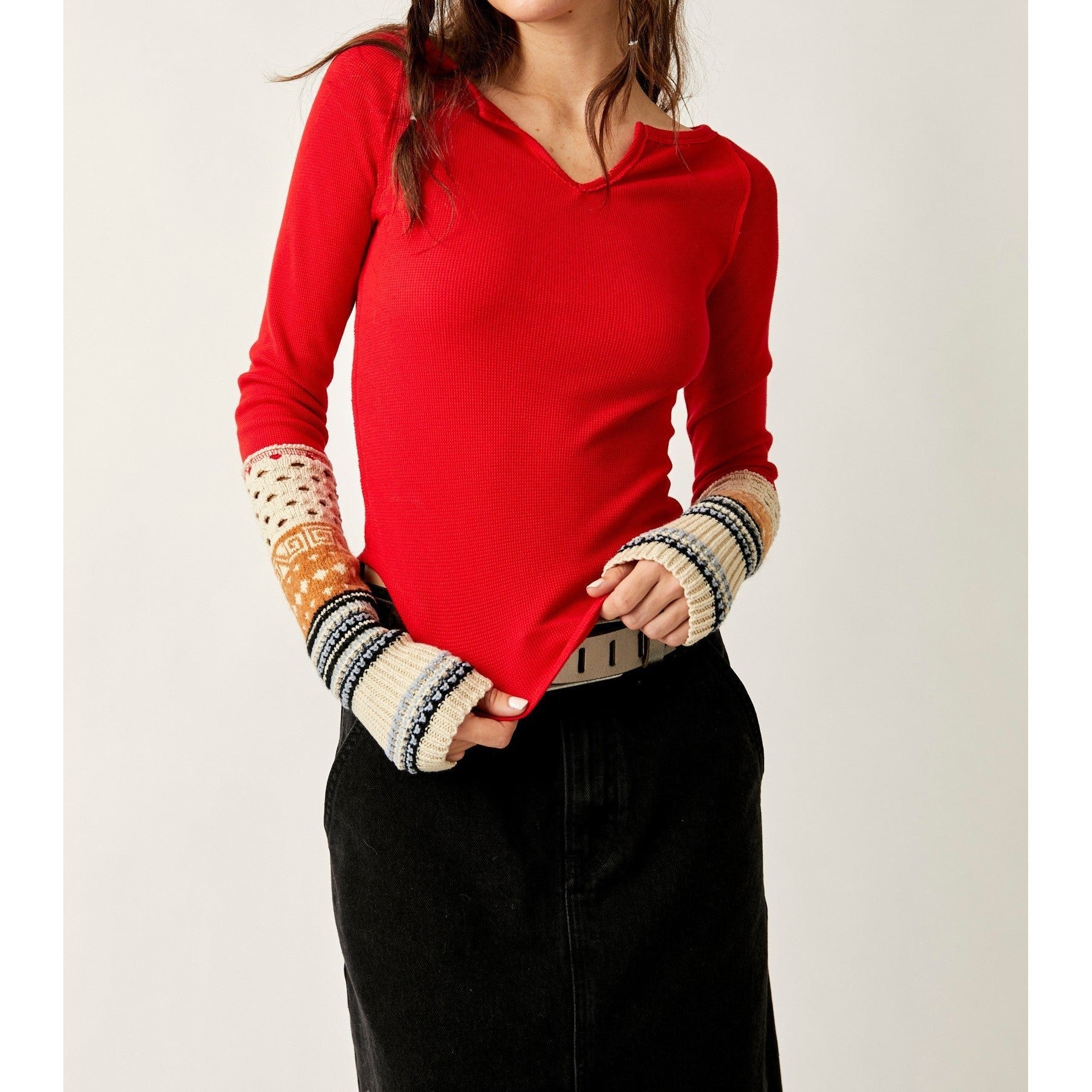 COZY CRAFT CUFF - RED COMBO | NAVY COMBO-Shirts & Tops-FREE PEOPLE-Coriander