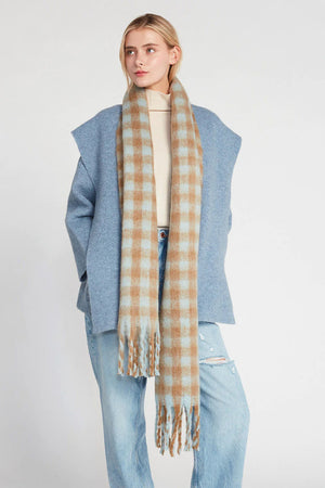 FUZZY GINGHAM GRUNGE SCARF-Scarves & Wraps-LOOK BY M-BLUE-Coriander