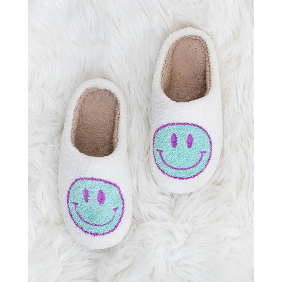 HAPPY FACE SLIPPERS | MINT & PURPLE-Footwear-OCEANIC-Coriander