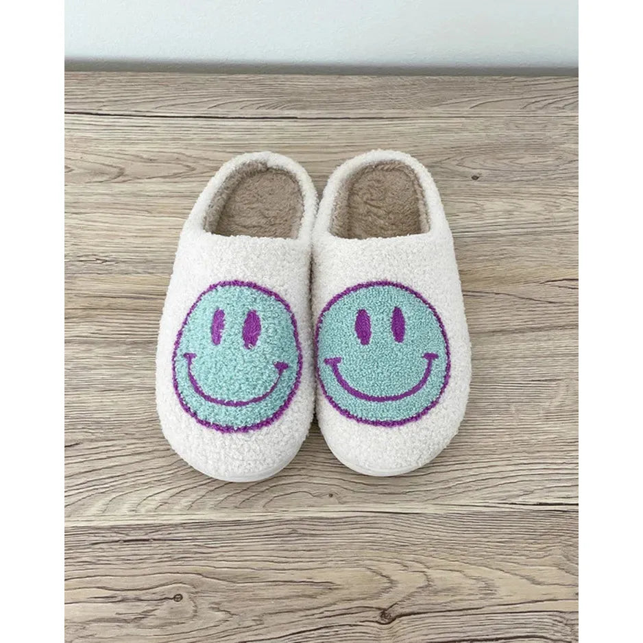 HAPPY FACE SLIPPERS | MINT & PURPLE-Footwear-OCEANIC-SMALL-MINT-PURPLE-Coriander