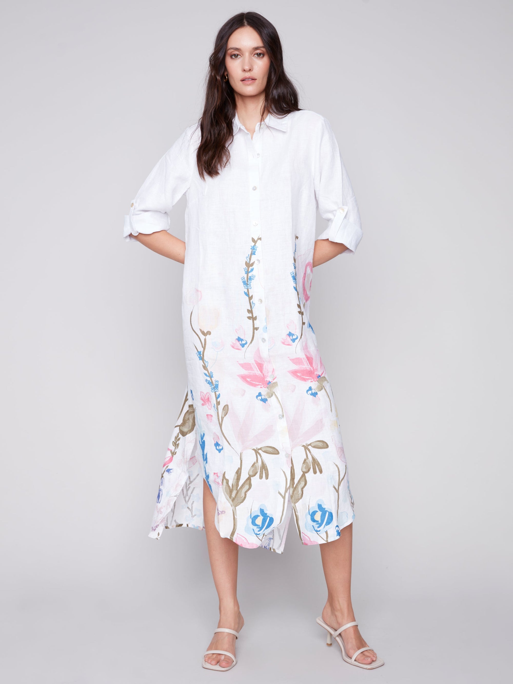 LONG TUNIC with ROLL UP SLEEVES | NAUTICAL & TULIP-Dresses-CHARLIE B-XSMALL-TULIP-Coriander