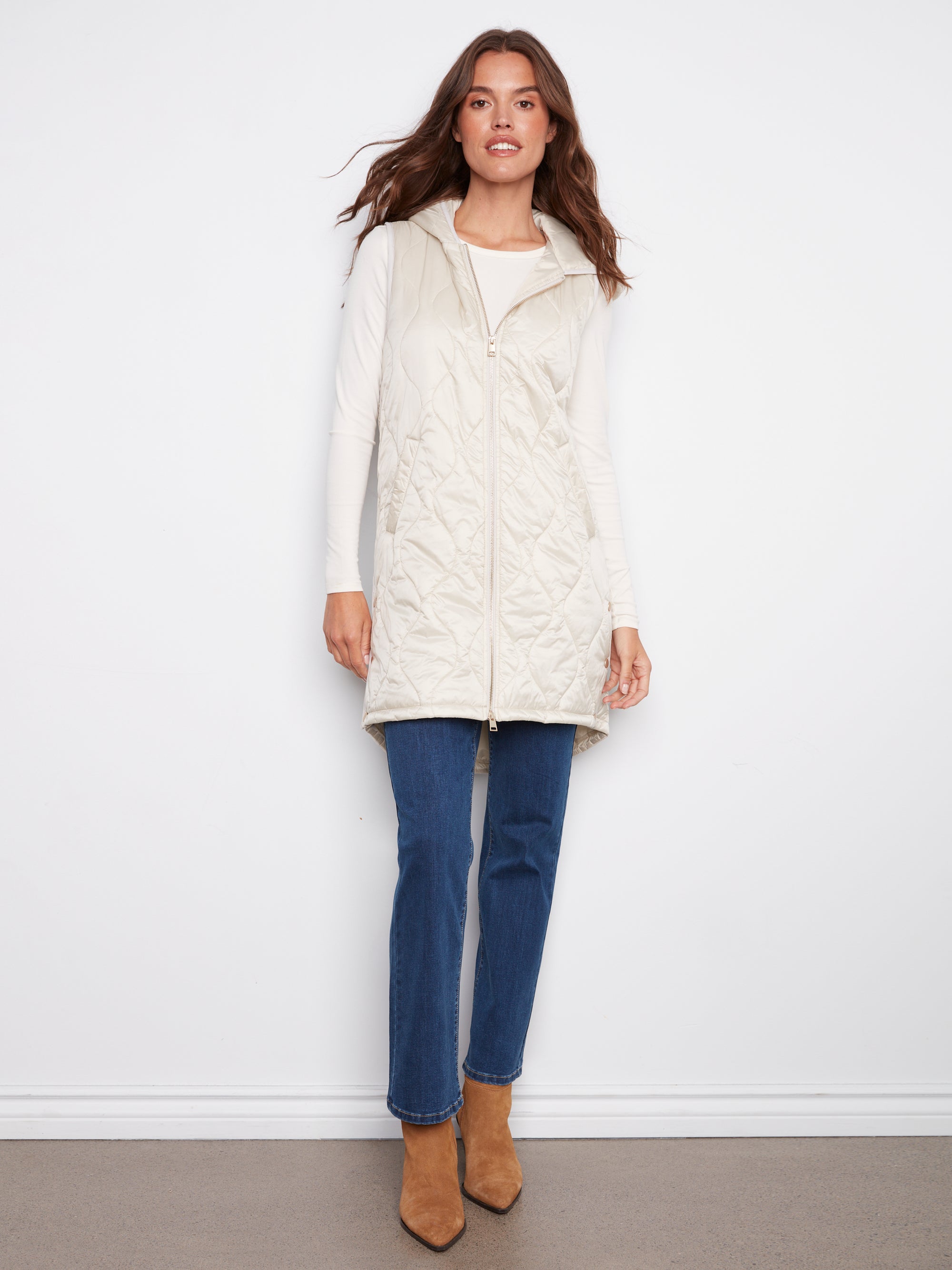 LONG VEST | PEARLIZED-Jackets & Sweaters-CHARLIE B-Coriander