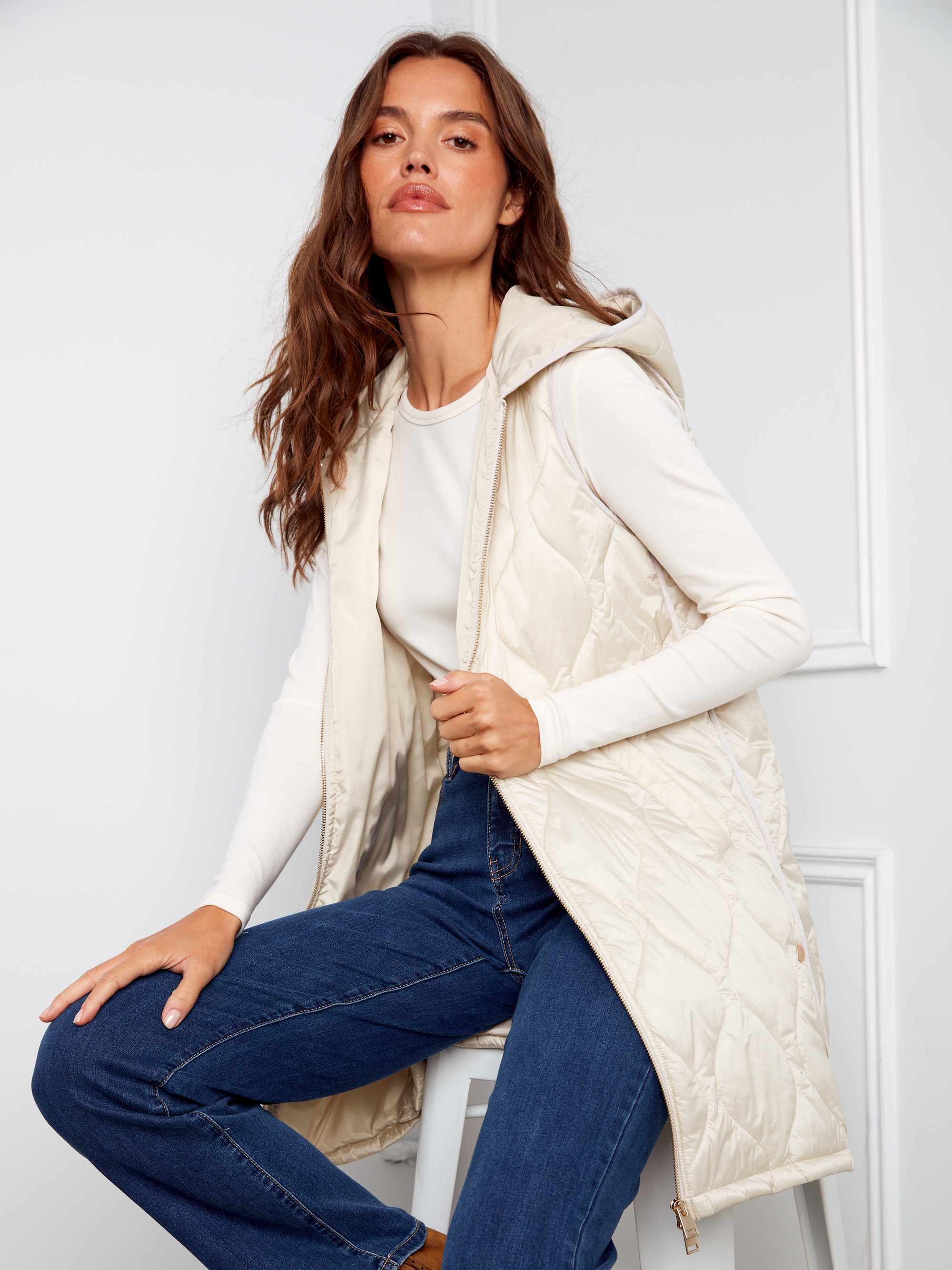 LONG VEST | PEARLIZED-Jackets & Sweaters-CHARLIE B-Coriander
