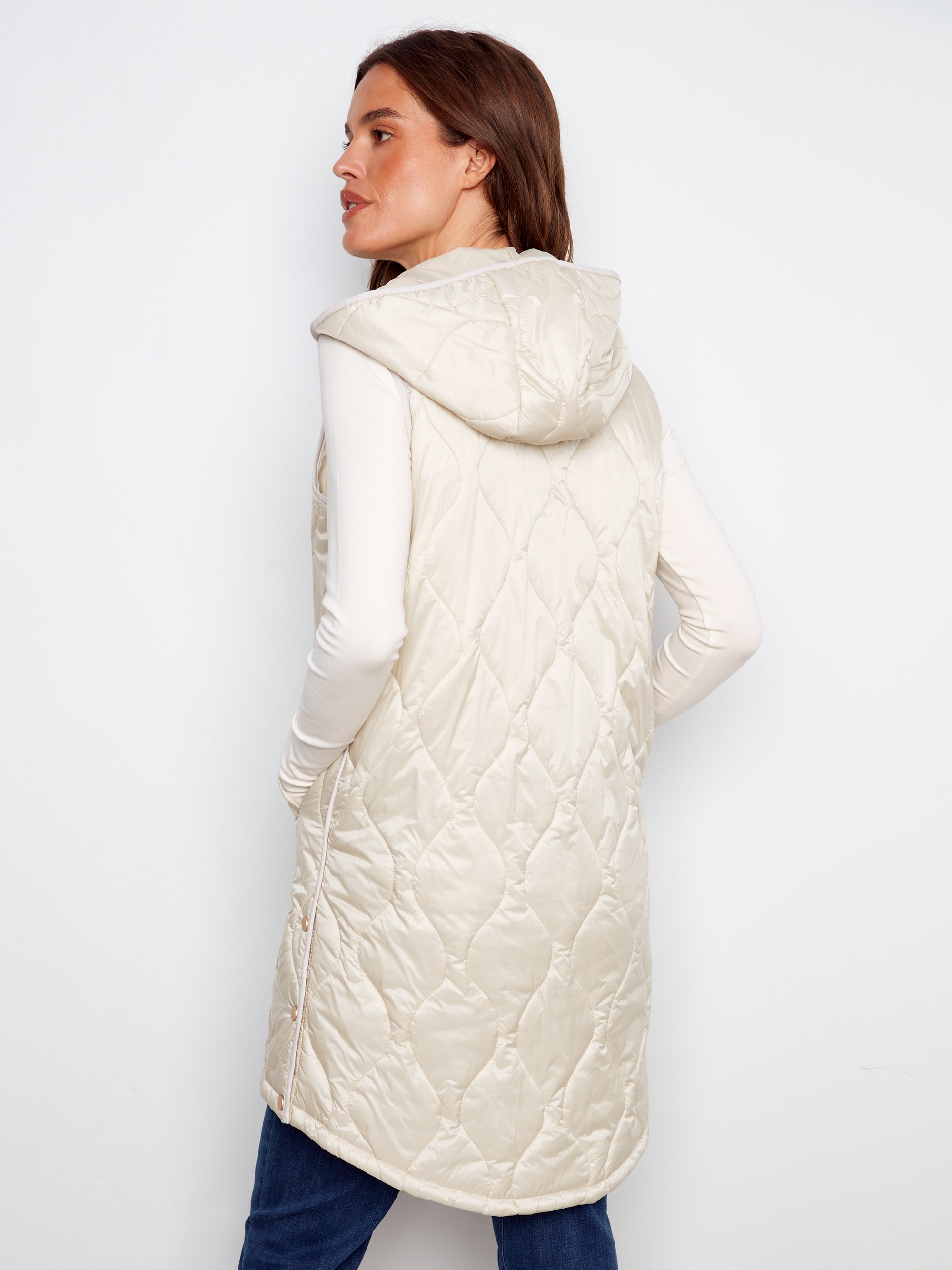 LONG VEST | PEARLIZED-Jackets & Sweaters-CHARLIE B-Coriander