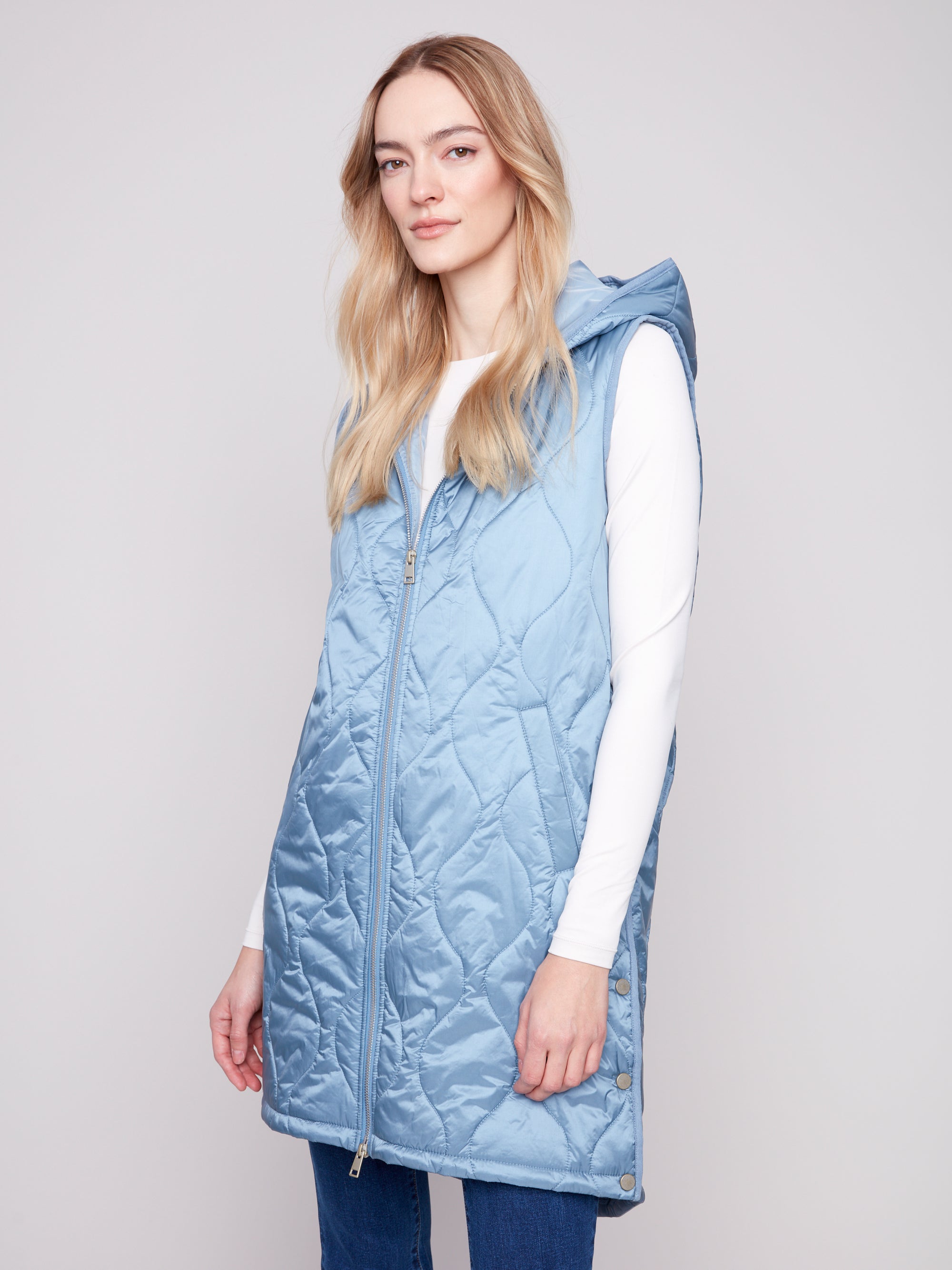 LONG VEST | PEARLIZED-Jackets & Sweaters-CHARLIE B-XSMALL-OXFORD-Coriander