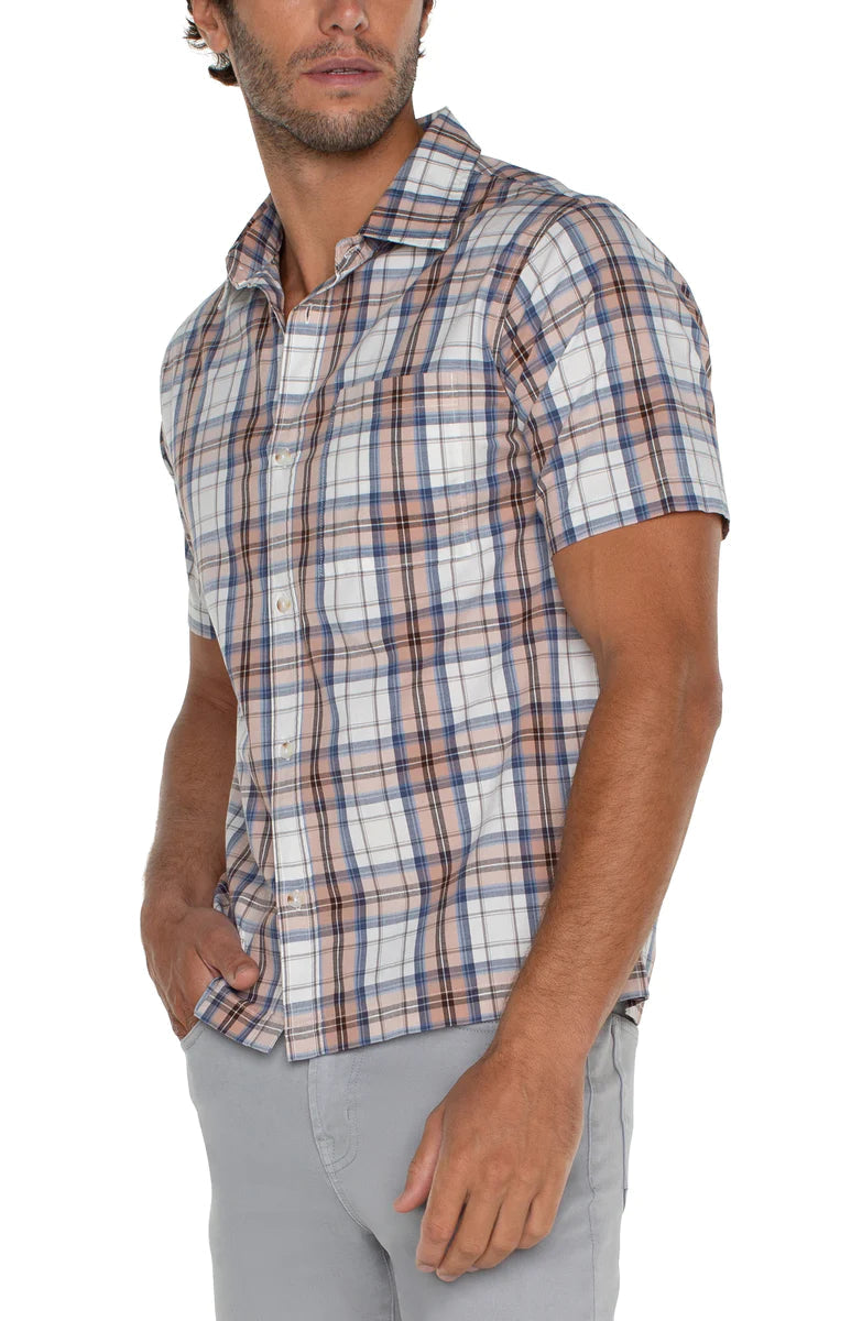 MEN'S S/S SHIRT | PEACHY PLAID-Shirts & Tops-LIVERPOOL-Coriander
