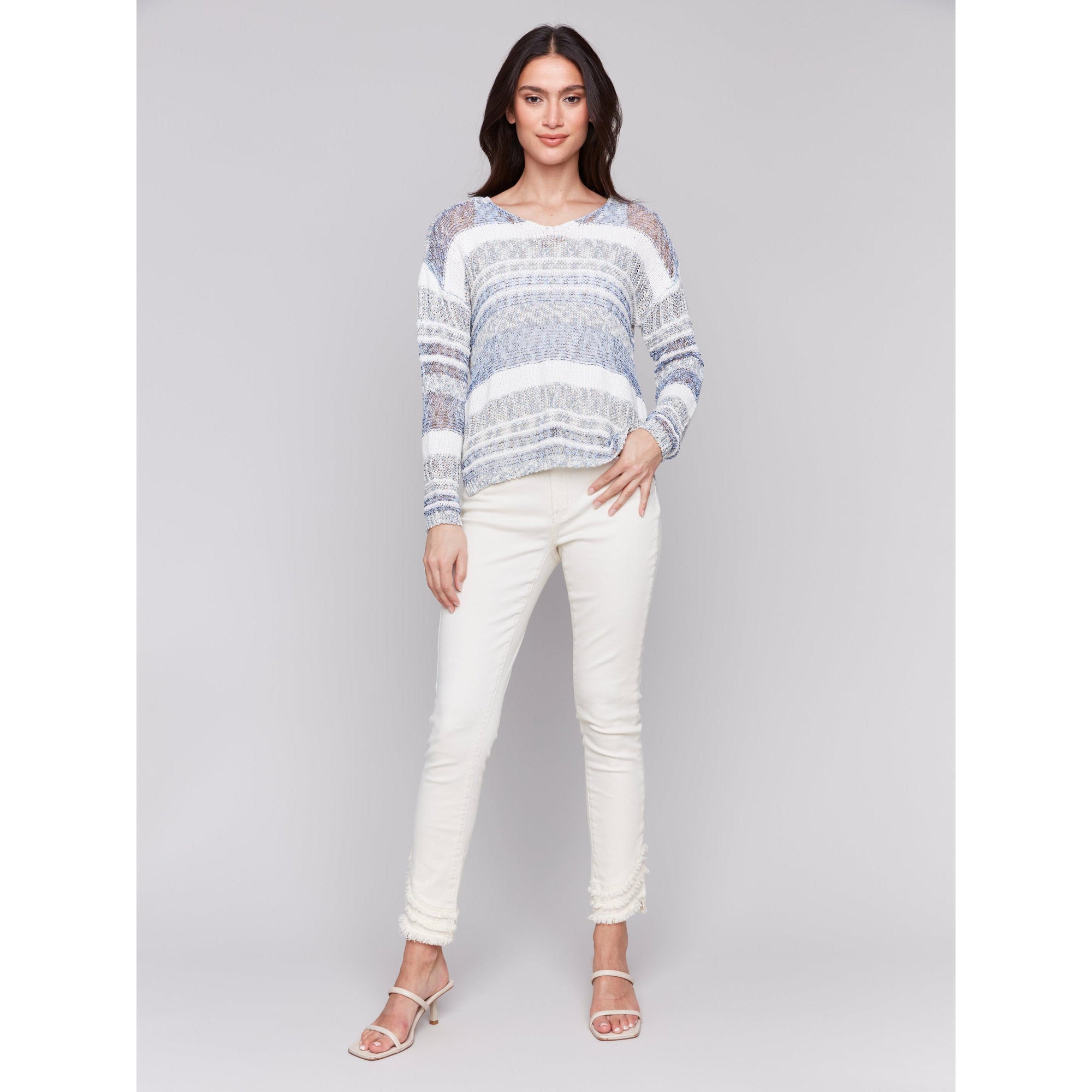 PULLOVER SWEATER | V-NECK NOVELTY YARN-Jackets & Sweaters-CHARLIE B-Coriander