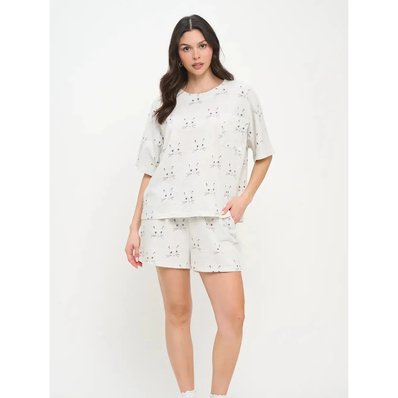 RELAXED SHORTS | CAT FACES-Bottoms-SM WARDROBE-Coriander