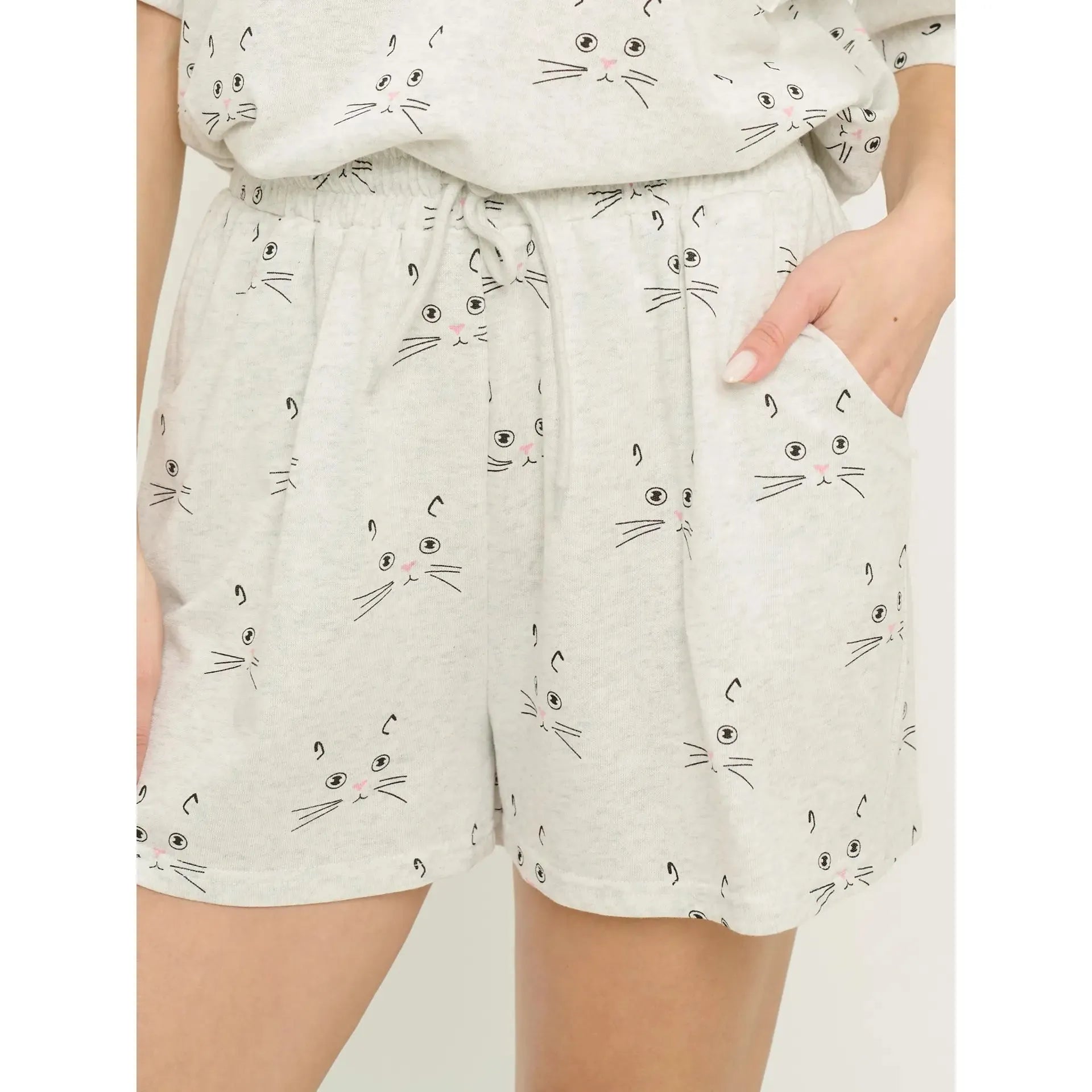 RELAXED SHORTS | CAT FACES-Bottoms-SM WARDROBE-SMALL-CREAM-Coriander