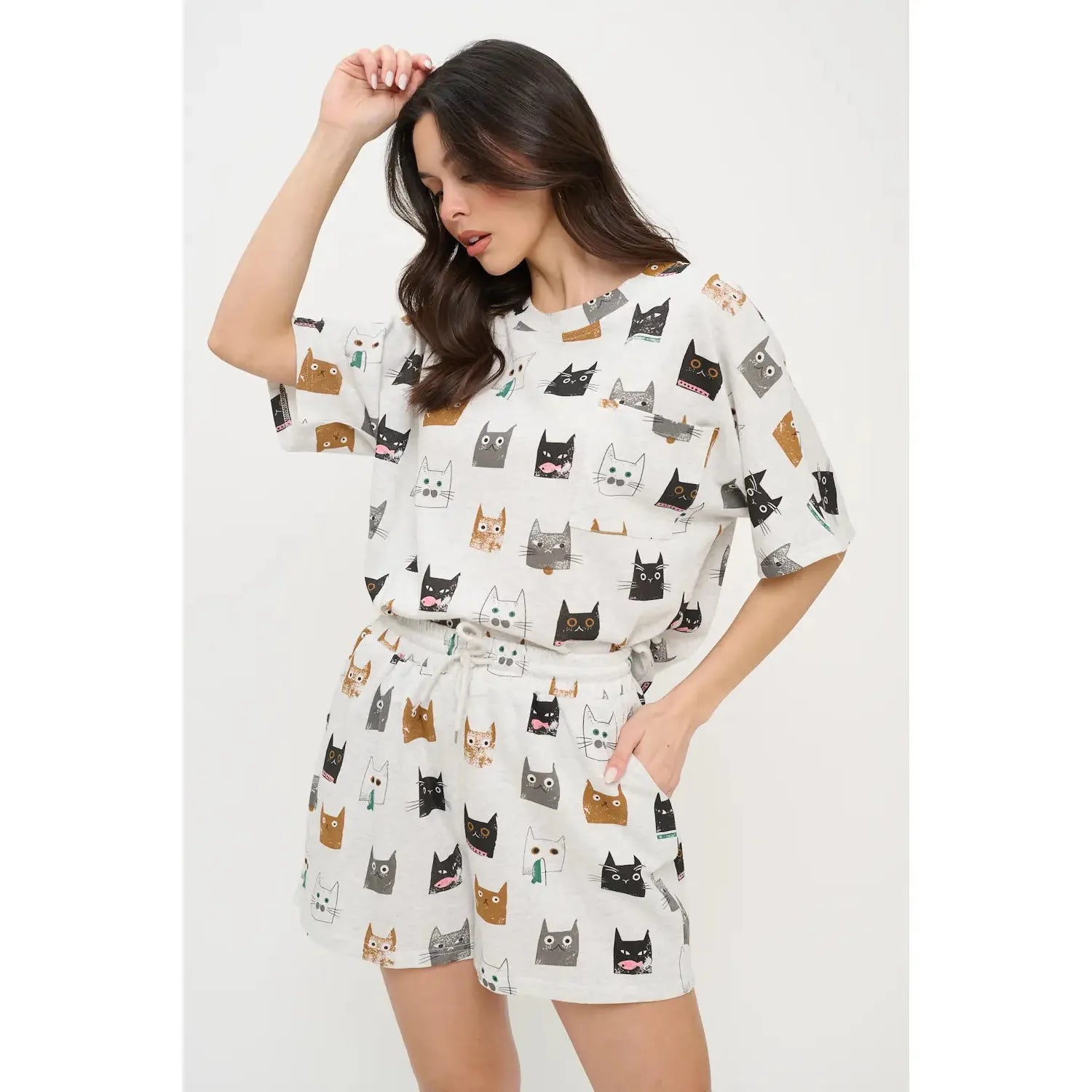 RELAXED SHORTS | KITTEN FACE-Bottom-SM WARDROBE-Coriander