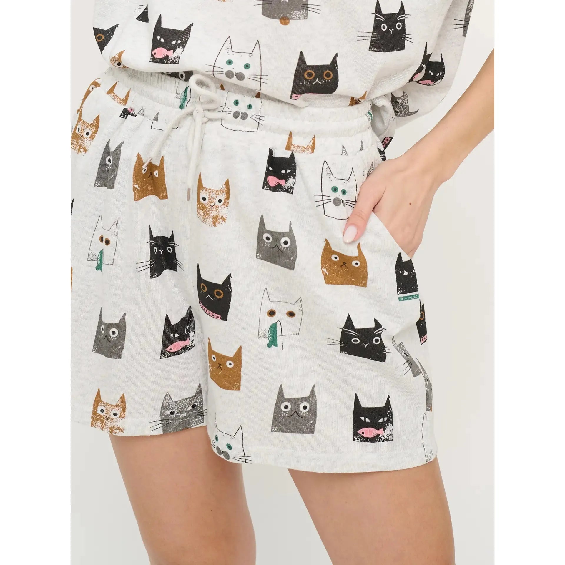 RELAXED SHORTS | KITTEN FACE-Bottom-SM WARDROBE-SMALL-MULTI-Coriander