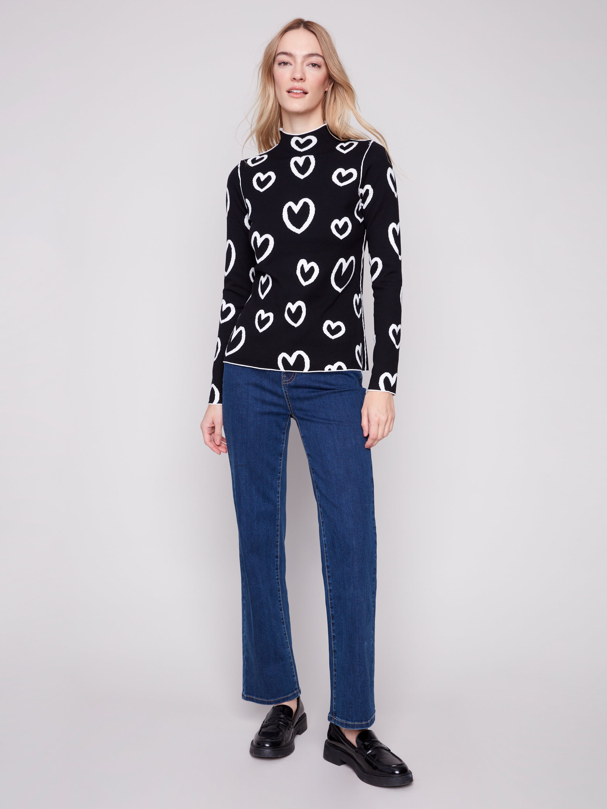 REVERSIBLE SWEATER | MOCK NECK: HEARTS-Jackets & Sweaters-CHARLIE B-Coriander