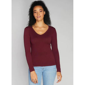 SEAMLESS RIBBED V-NECK TOP-Tops-CEST MOI-ONE-Bordeaux-Coriander
