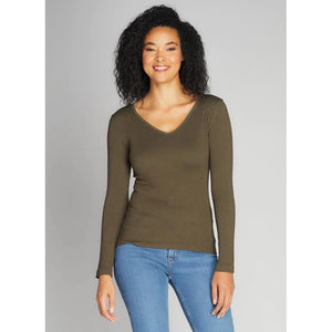 SEAMLESS RIBBED V-NECK TOP-Tops-CEST MOI-ONE-OLIVE-Coriander