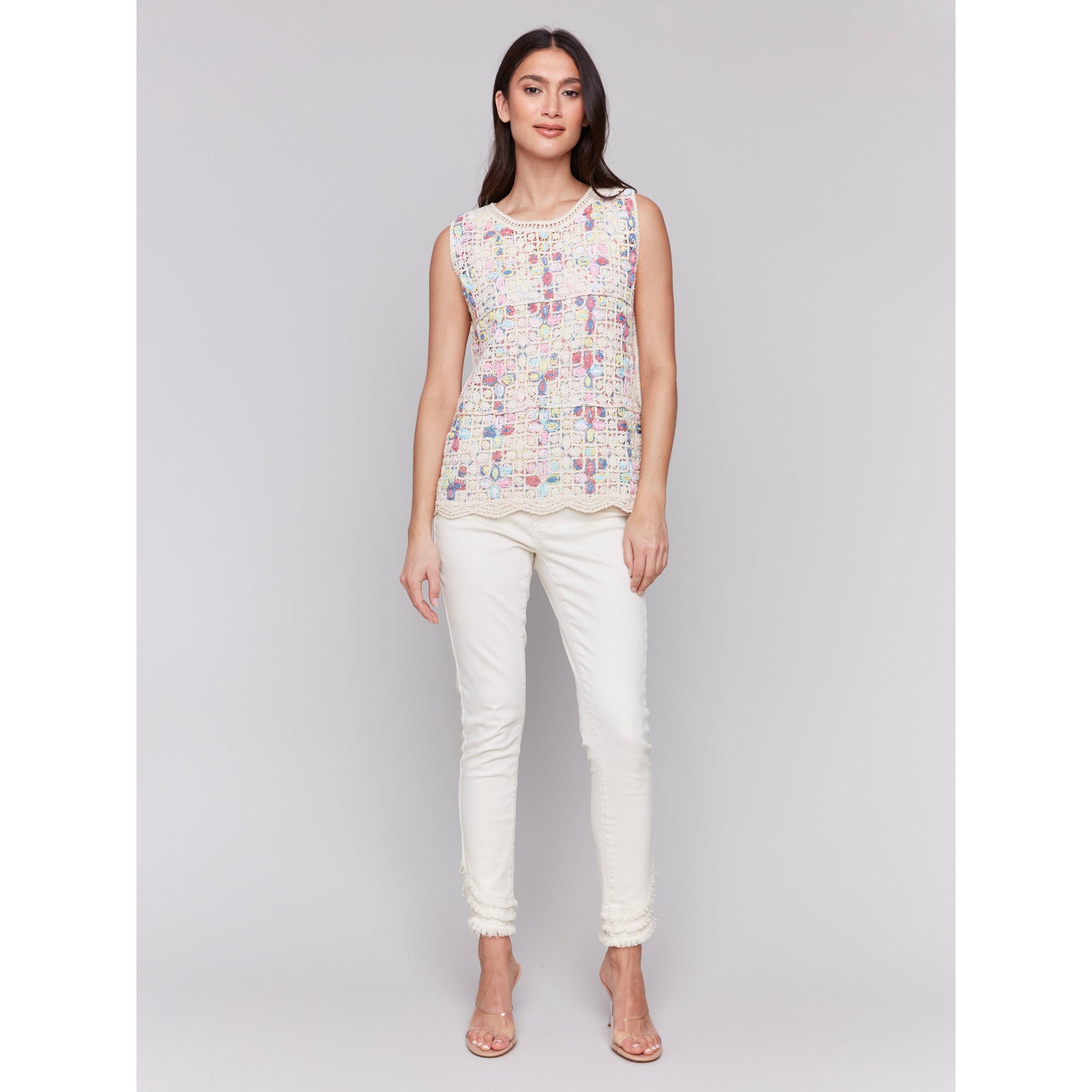 SLEEVELESS TOP | CROCHET CREW NECK-Tops-CHARLIE B-Coriander