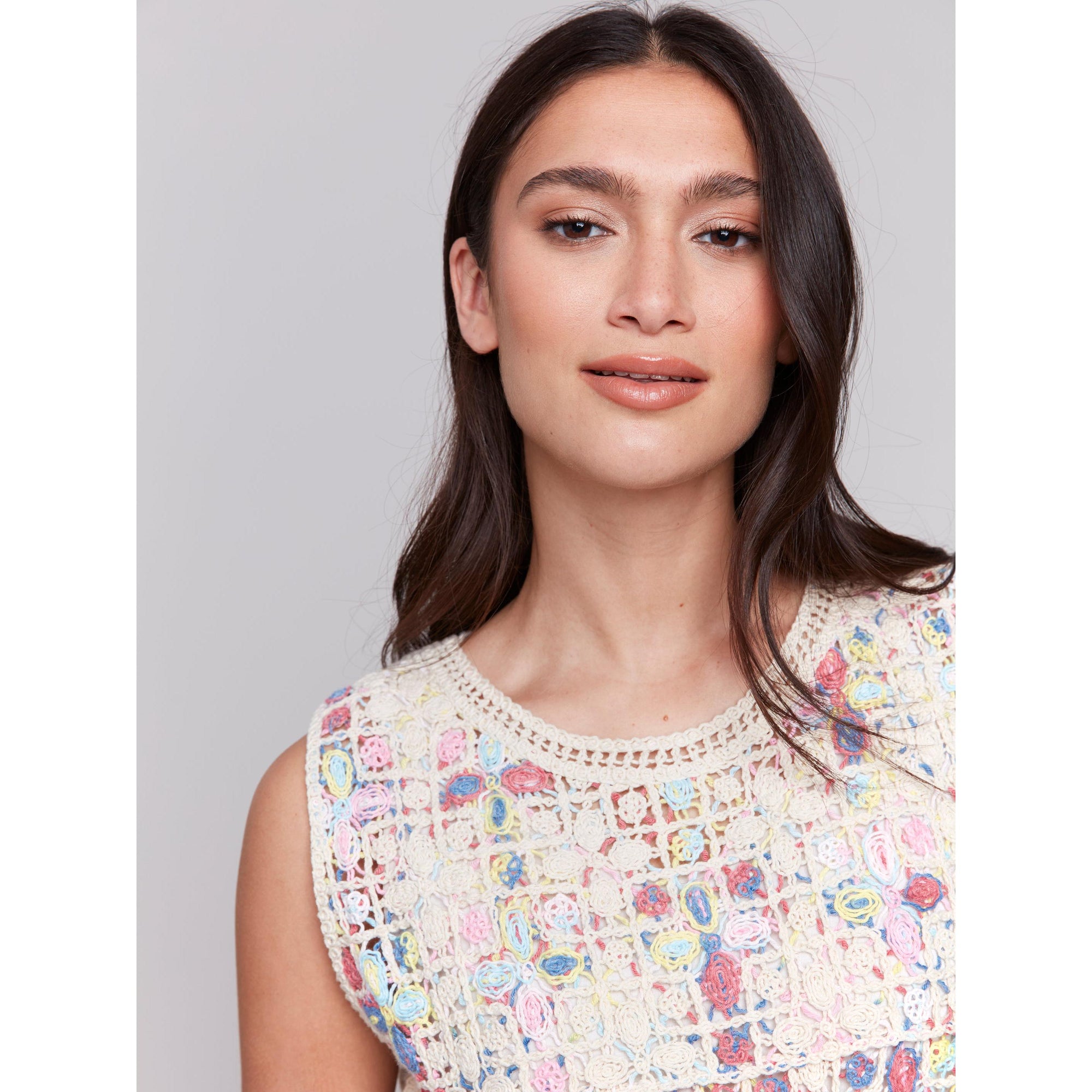 SLEEVELESS TOP | CROCHET CREW NECK-Tops-CHARLIE B-Coriander