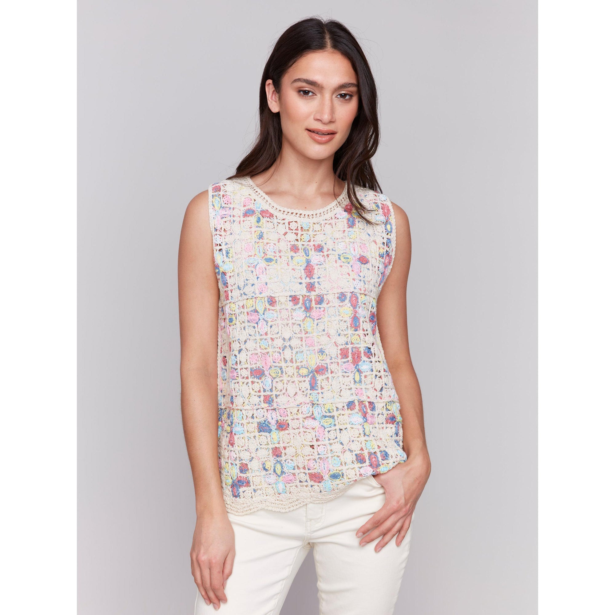 SLEEVELESS TOP | CROCHET CREW NECK-Tops-CHARLIE B-XSMALL-NATURAL-Coriander