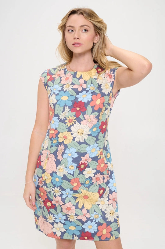 SPRING FLORAL WATERCOLOUR SHIFT DRESS