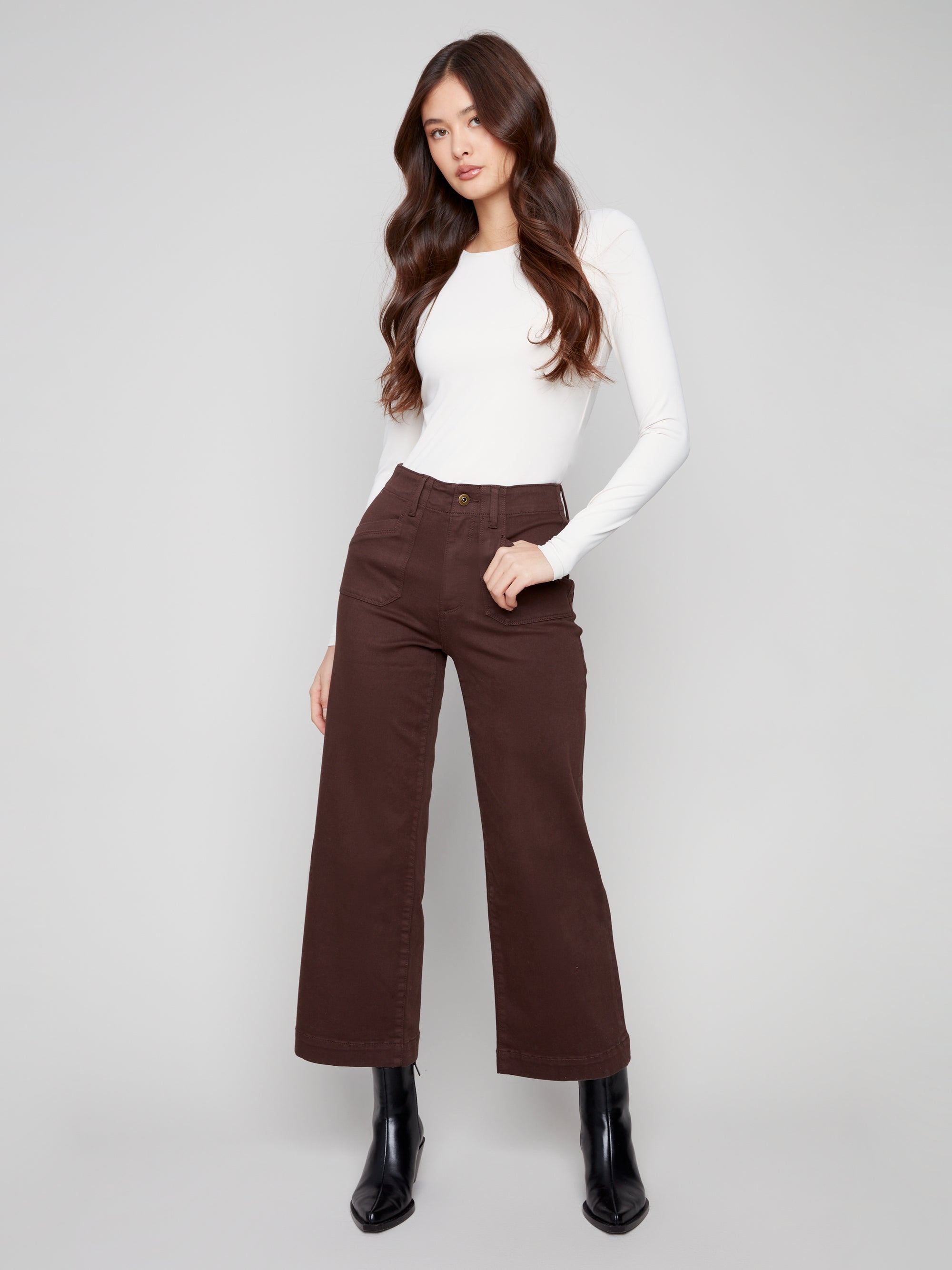 TWILL PANTS | CROP WIDE LEG-Bottoms-CHARLIE B-Coriander