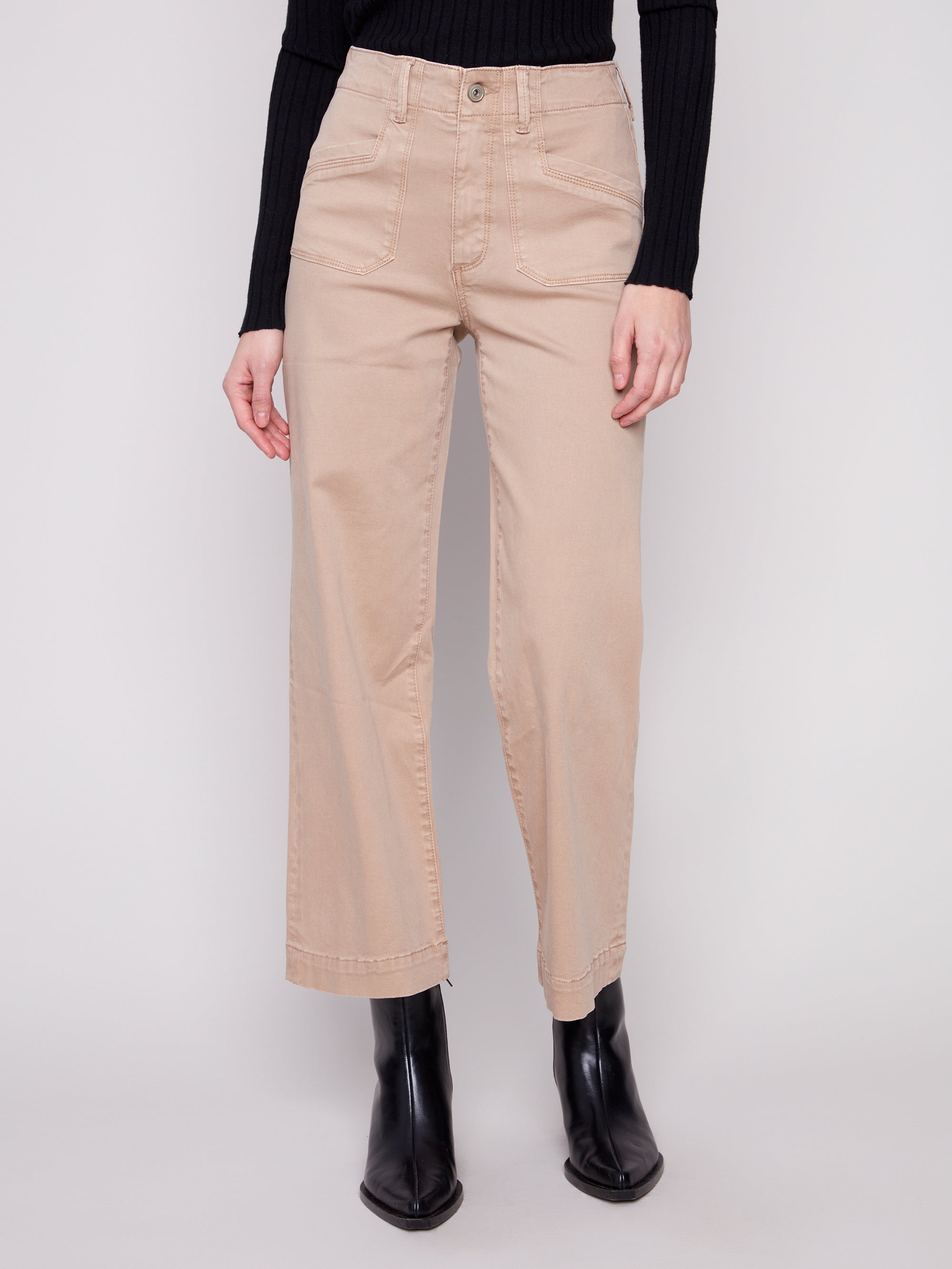 TWILL PANTS | CROP WIDE LEG-Bottoms-CHARLIE B-Coriander