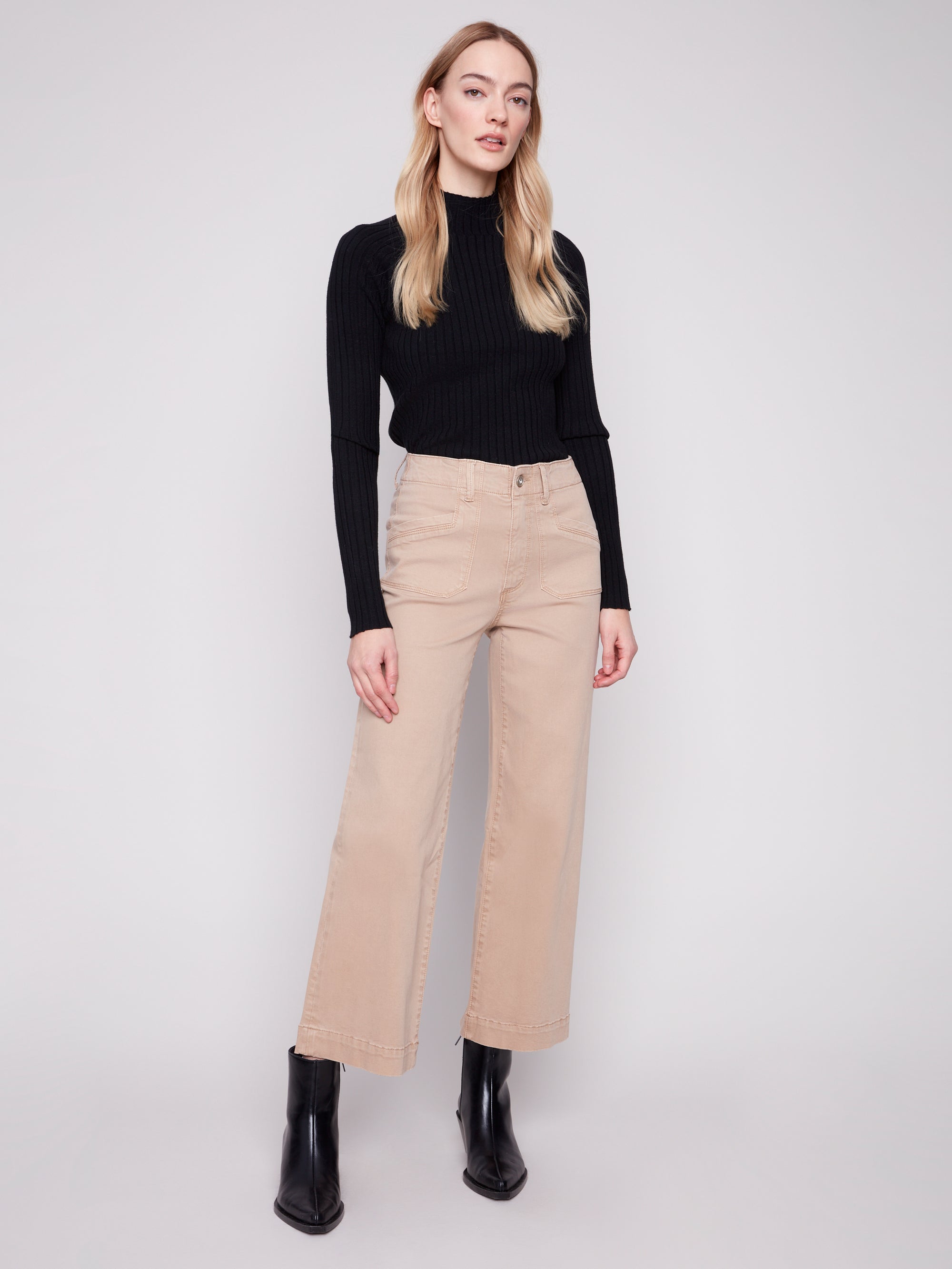 TWILL PANTS | CROP WIDE LEG-Bottoms-CHARLIE B-Coriander