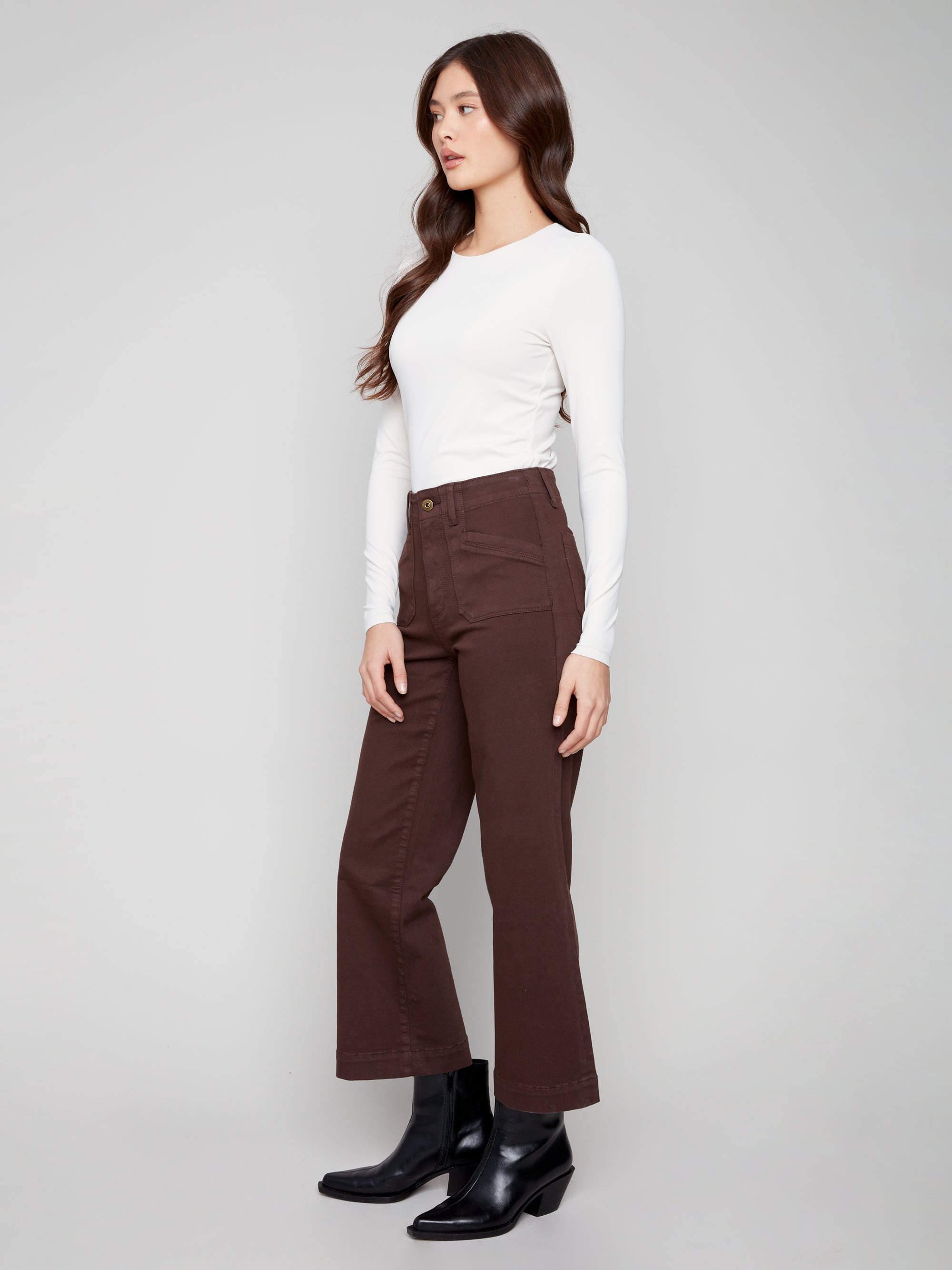 TWILL PANTS | CROP WIDE LEG-Bottoms-CHARLIE B-Coriander
