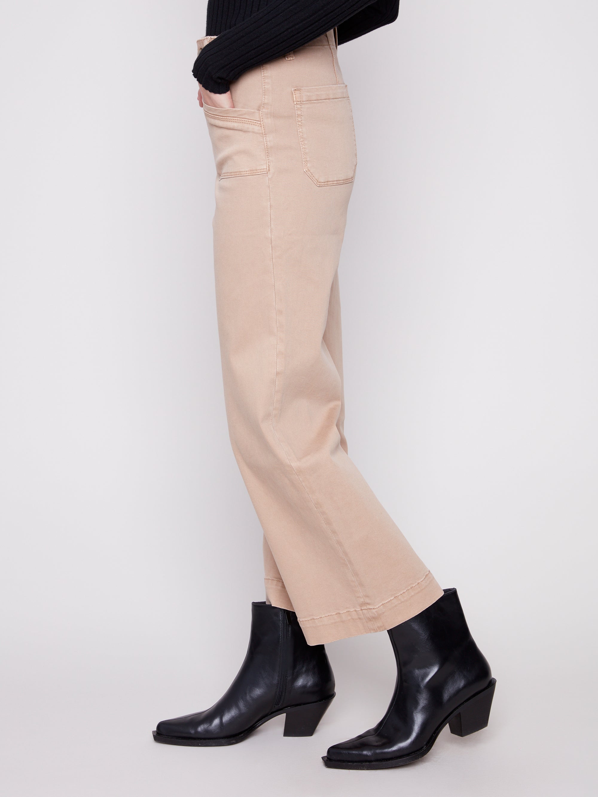 TWILL PANTS | CROP WIDE LEG-Bottoms-CHARLIE B-Coriander