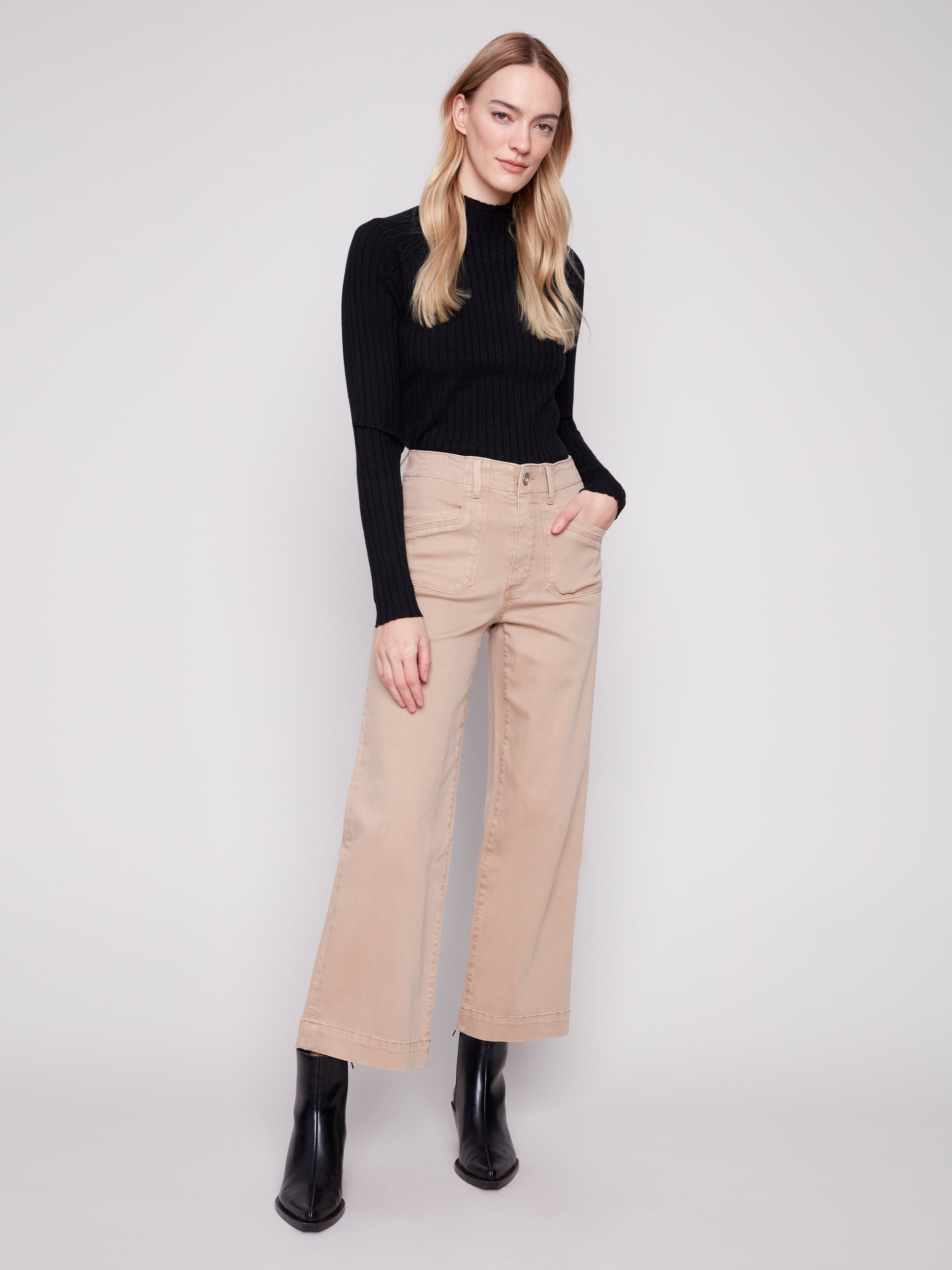TWILL PANTS | CROP WIDE LEG-Bottoms-CHARLIE B-Coriander