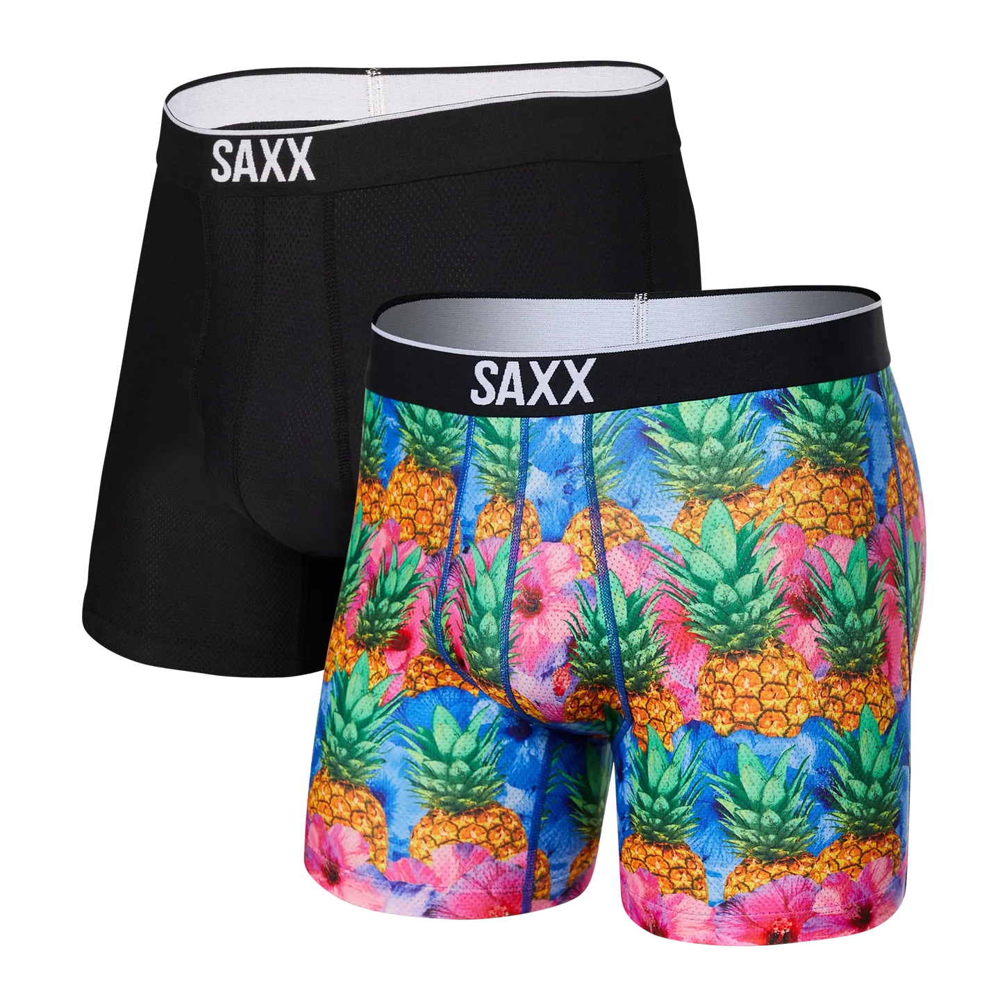 VOLT BOXER BRIEFS 2PACK | MEGA PINEAPPLE STRATA/BLACK-Underwear-SAXX-SMALL-MGA PINAPPL STRAT-BL-Coriander