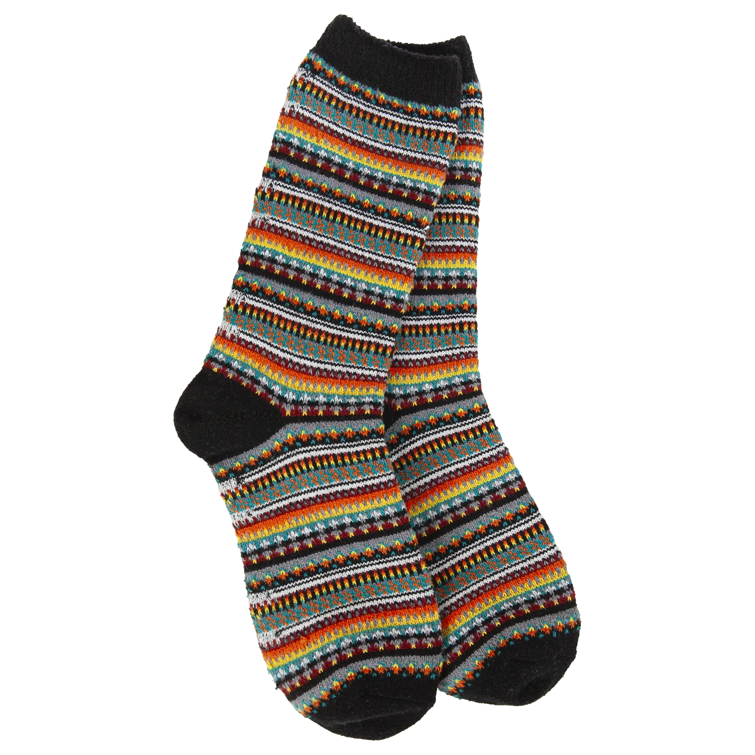 WOMEN'S BOHO CREW SOCKS | BLACK STRIPE-Socks & Footwear-WORLD'S SOFTEST-Coriander