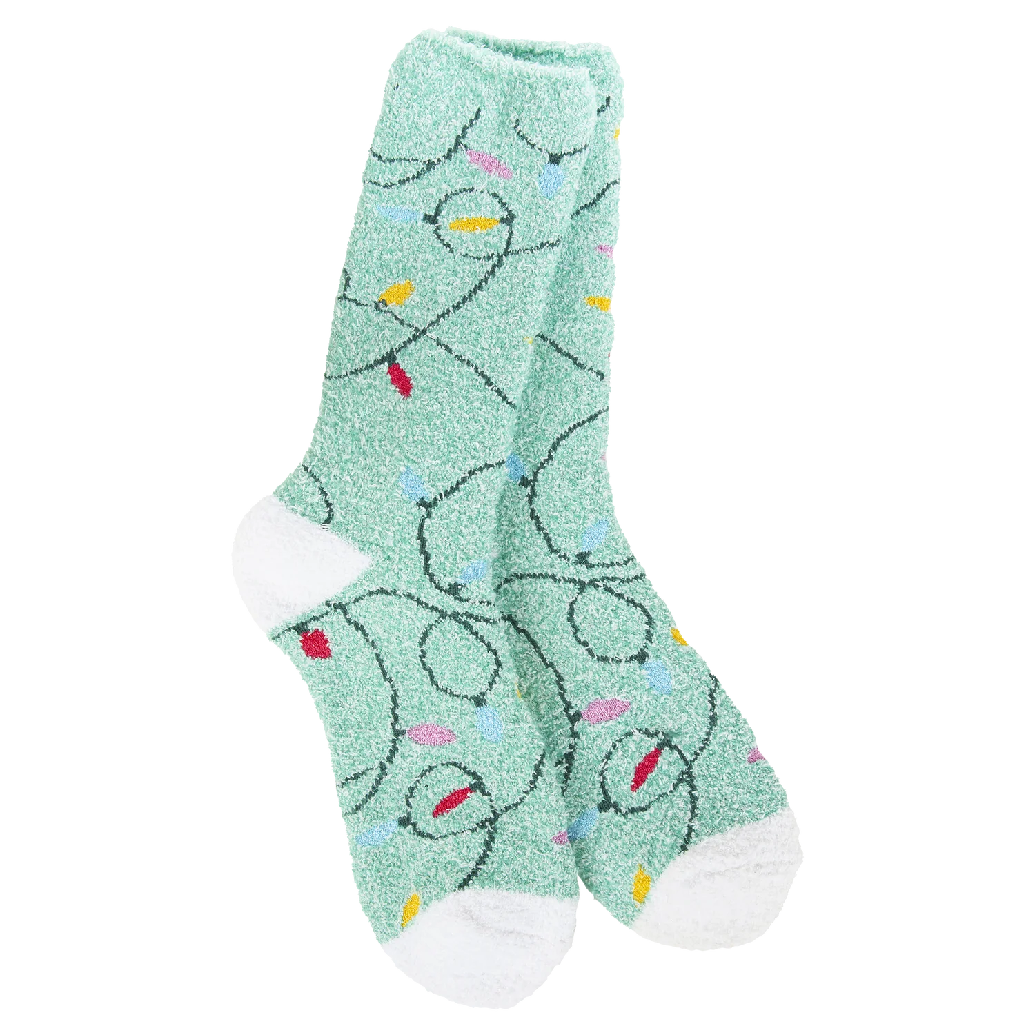 WOMEN'S CREW SOCKS | HOLIDAY COZY: HOLIDAY LIGHTS-Socks & Footwear-WORLD'S SOFTEST-Coriander