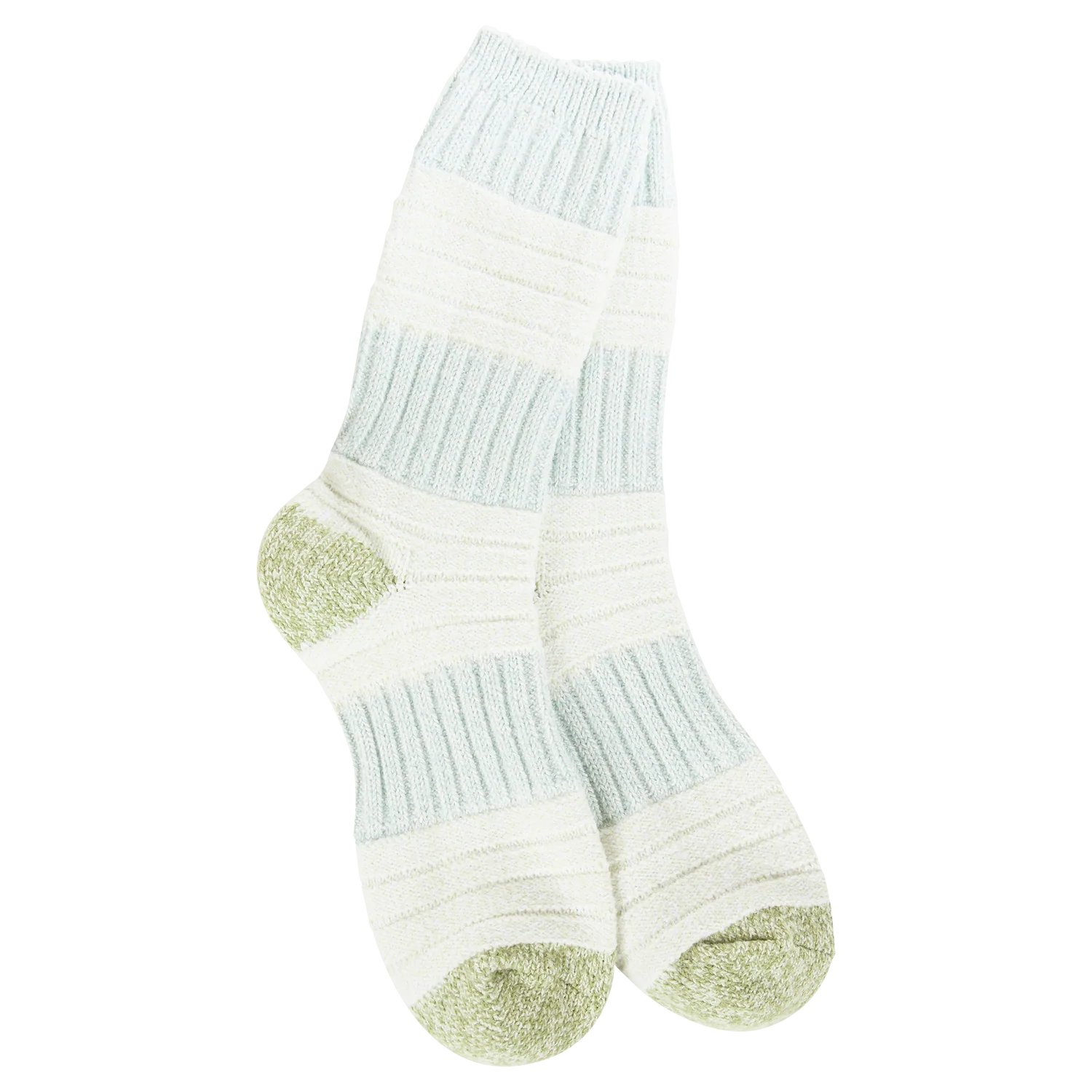 WOMEN'S PATCH CREW SOCKS | GREEN/BLUE-Socks & Footwear-WORLD'S SOFTEST-Coriander