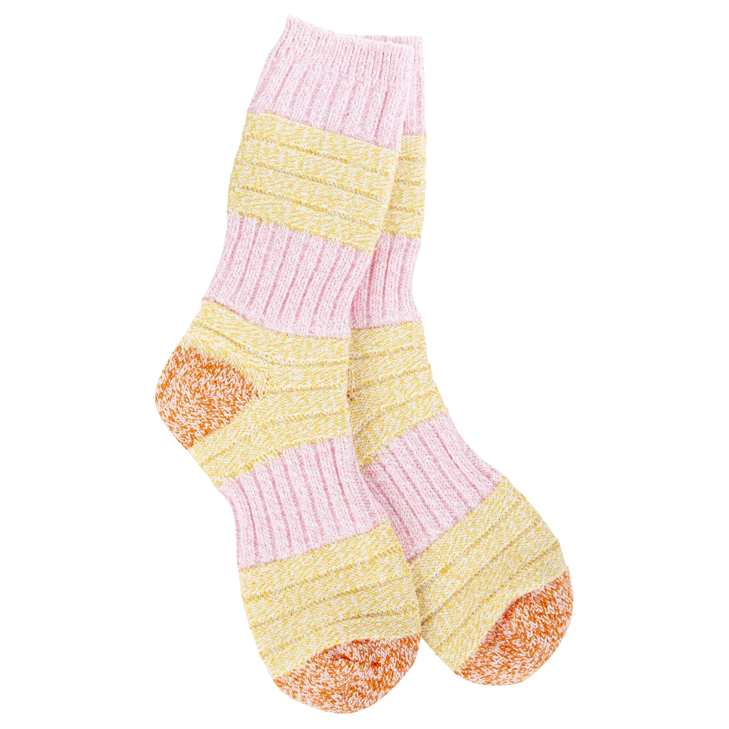 WOMEN'S PATCH CREW SOCKS | PINK/HONEY-Socks & Footwear-WORLD'S SOFTEST-Coriander