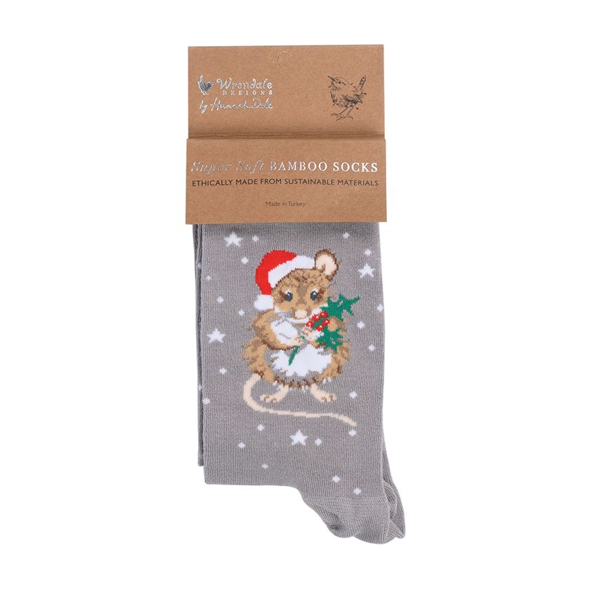 WOMEN'S SOCKS | CHRISTMOUSE GREY-Socks & Footwear-WRENDALE DESIGNS-Coriander