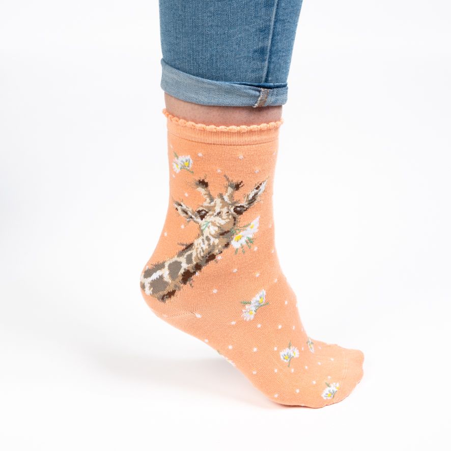 WOMEN'S SOCKS | GIRAFFE FLOWERS-Socks & Footwear-WRENDALE DESIGNS-Coriander