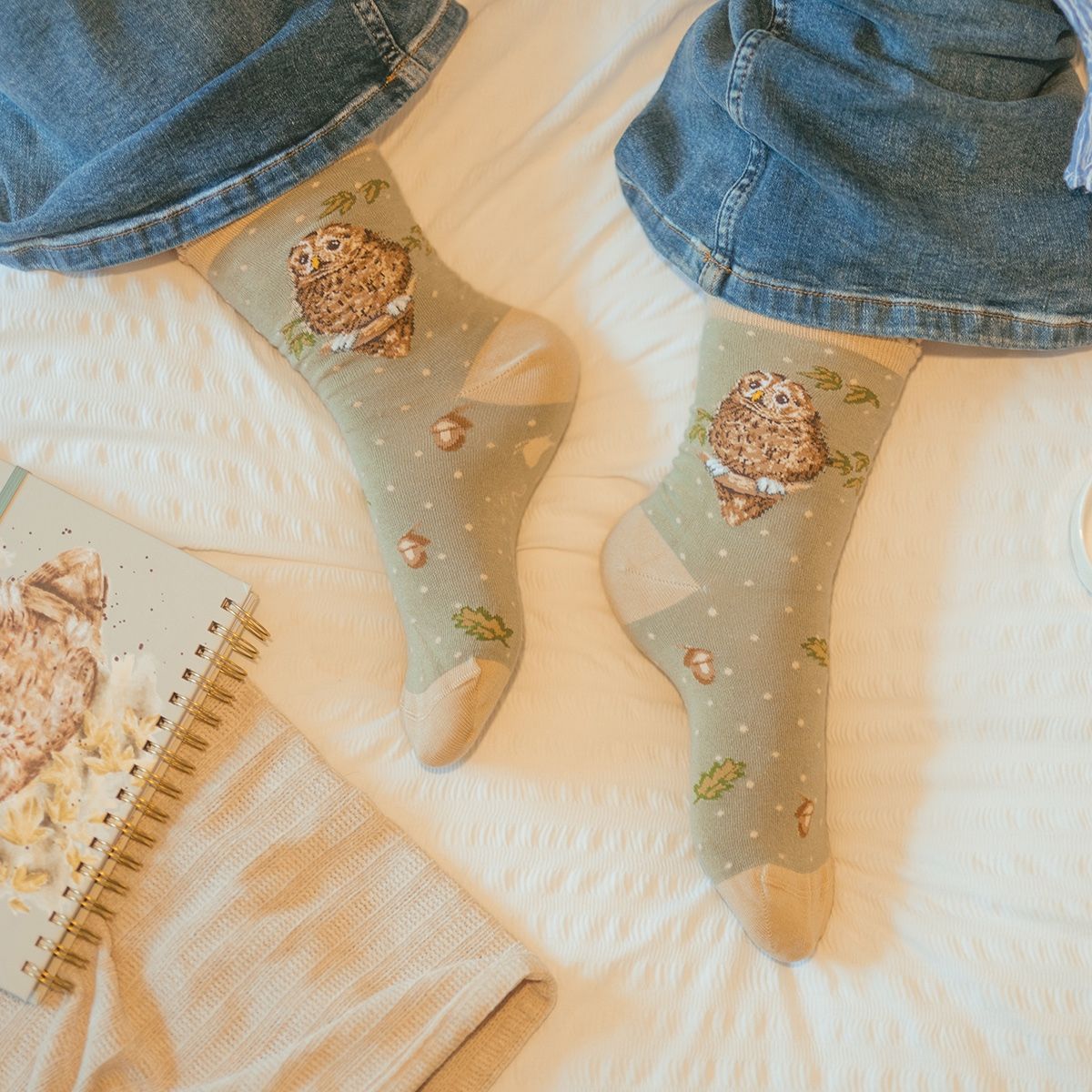 WOMEN'S SOCKS | TREETOPS OWL-Socks & Footwear-WRENDALE DESIGNS-Coriander