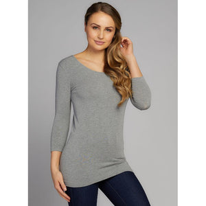 3/4 SCOOP NECK TOP-Top-CEST MOI-ONE SIZE-HEATHER SILVER-Coriander