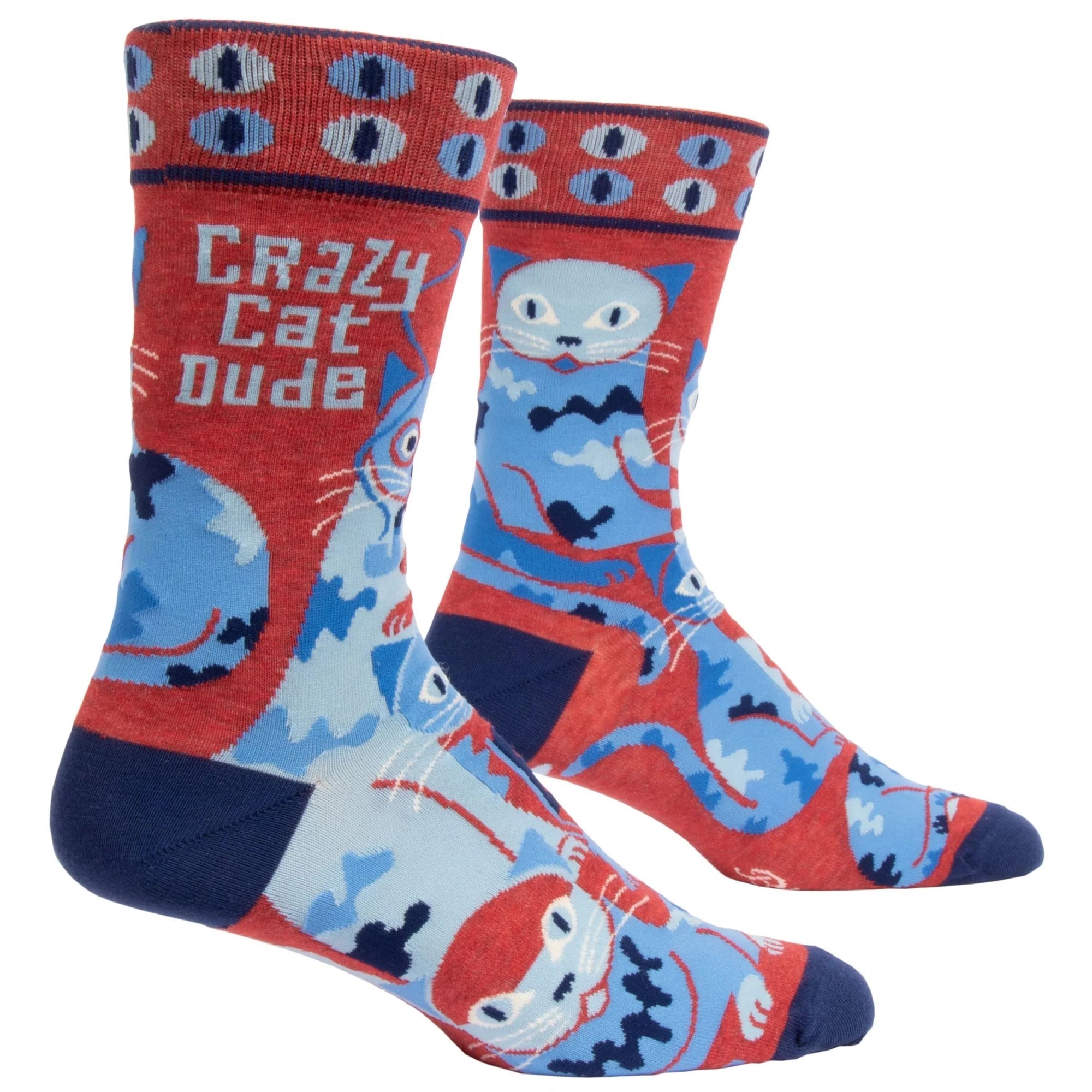 CRAZY CAT DUDE MEN'S SOCKS-Socks-BLUE Q-Coriander