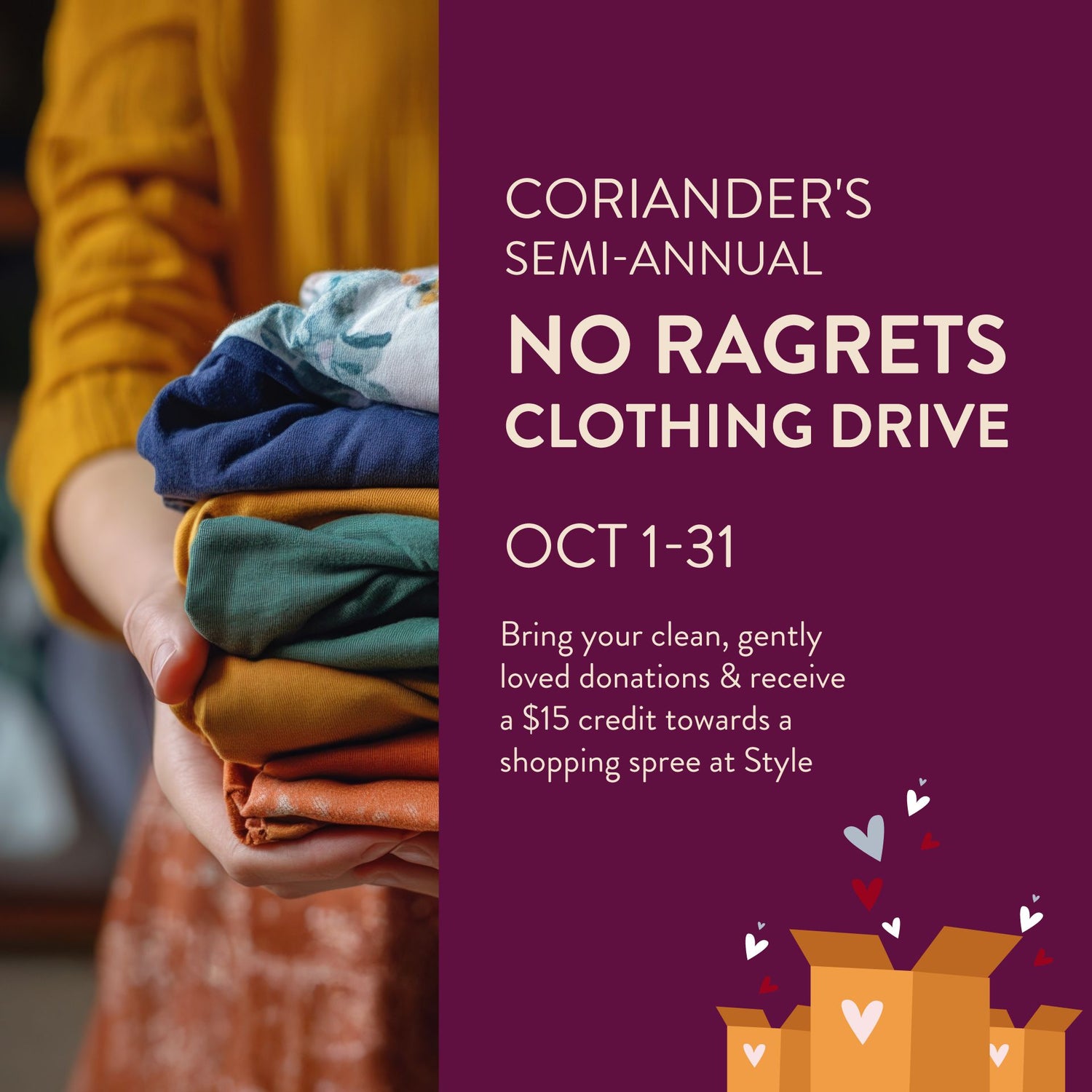 Coriander's No-Ragrets Clothing Drive