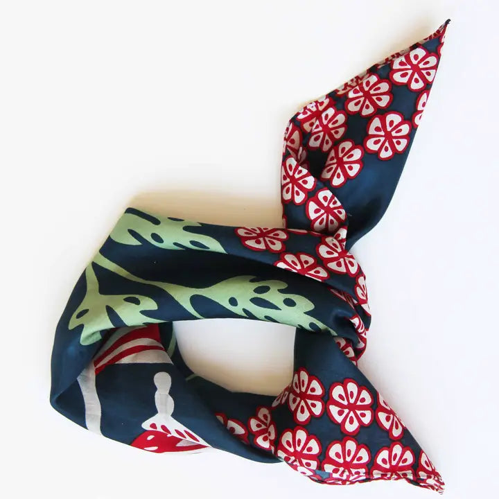 100% SILK MINI SCARF | ALICE MARINE NAVY-Scarves & Wraps-LES BELLES VAGABONDES-Coriander