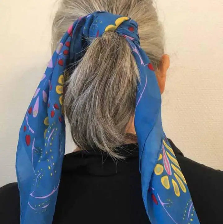 100% SILK MINI SCARF | MARUSHKA BLUE-Scarves & Wraps-LES BELLES VAGABONDES-Coriander